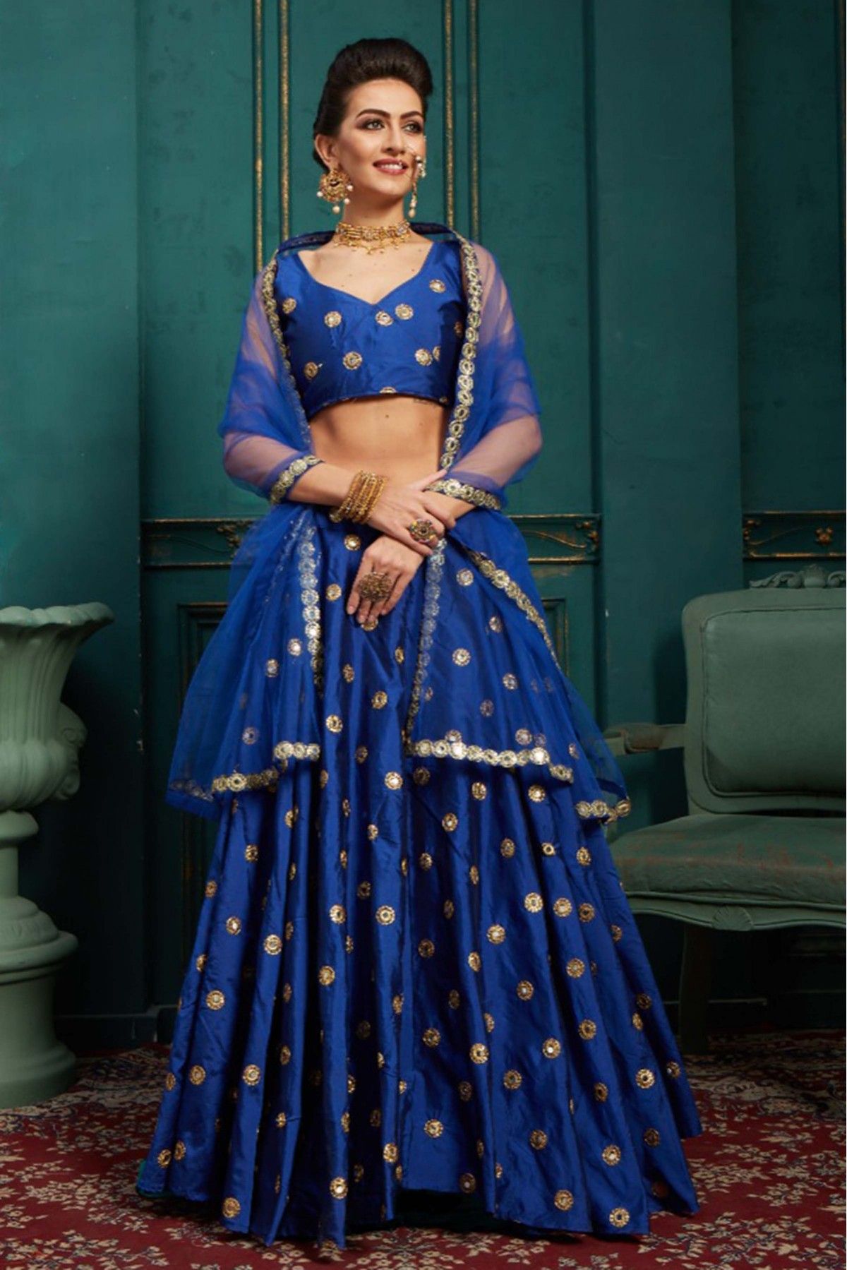 Aqua Blue Lehenga with Pearl Work and Embroidery Work