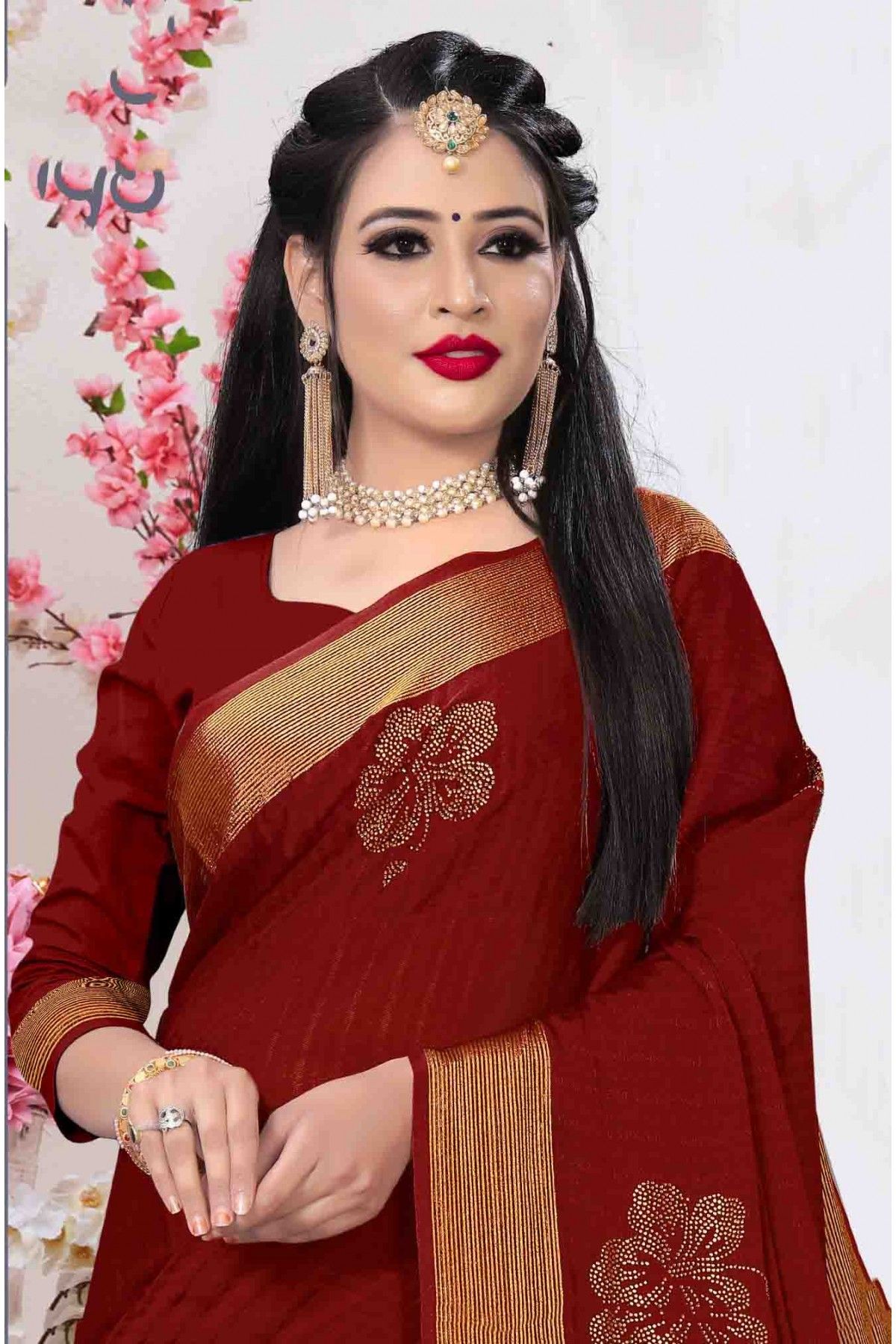 Buy VANYA Zari Embroidered Maroon Silk Saree With Maroon Embroidered Blouse  Designer Saree (V2414, Maroon) at Amazon.in