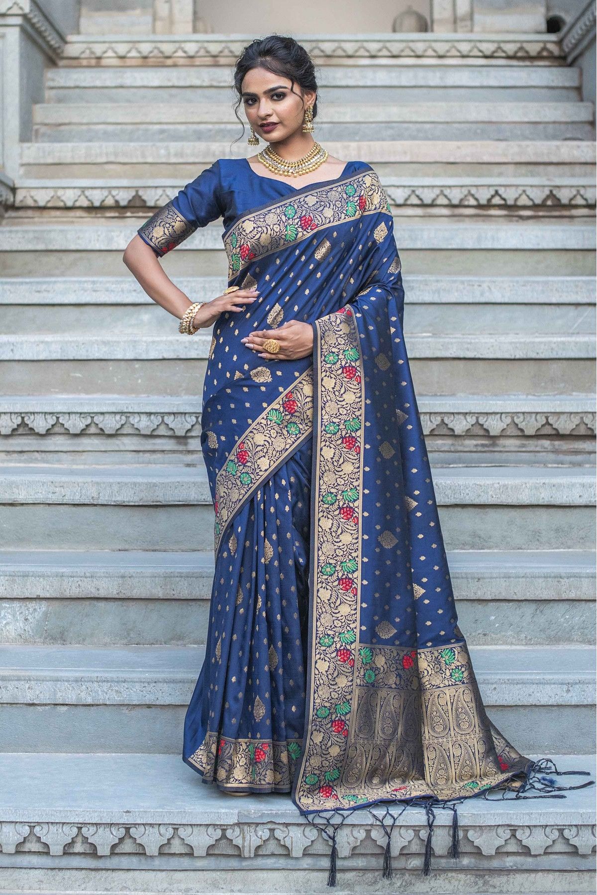 Navy Blue and Blue color Chiffon sarees with seqwance work saree & back  patch lace border