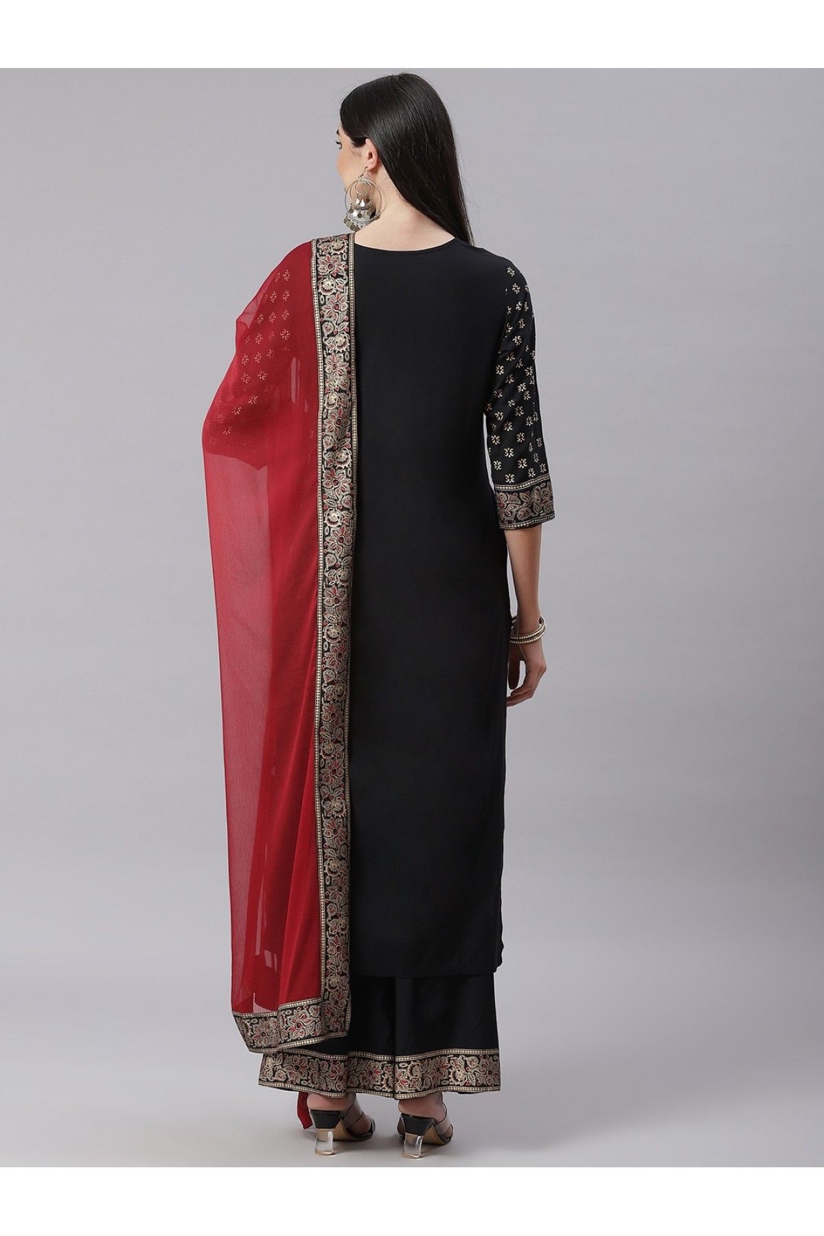 Silk Blend Embroidery Palazzo Pant Suit In Black Colour - SM4452231