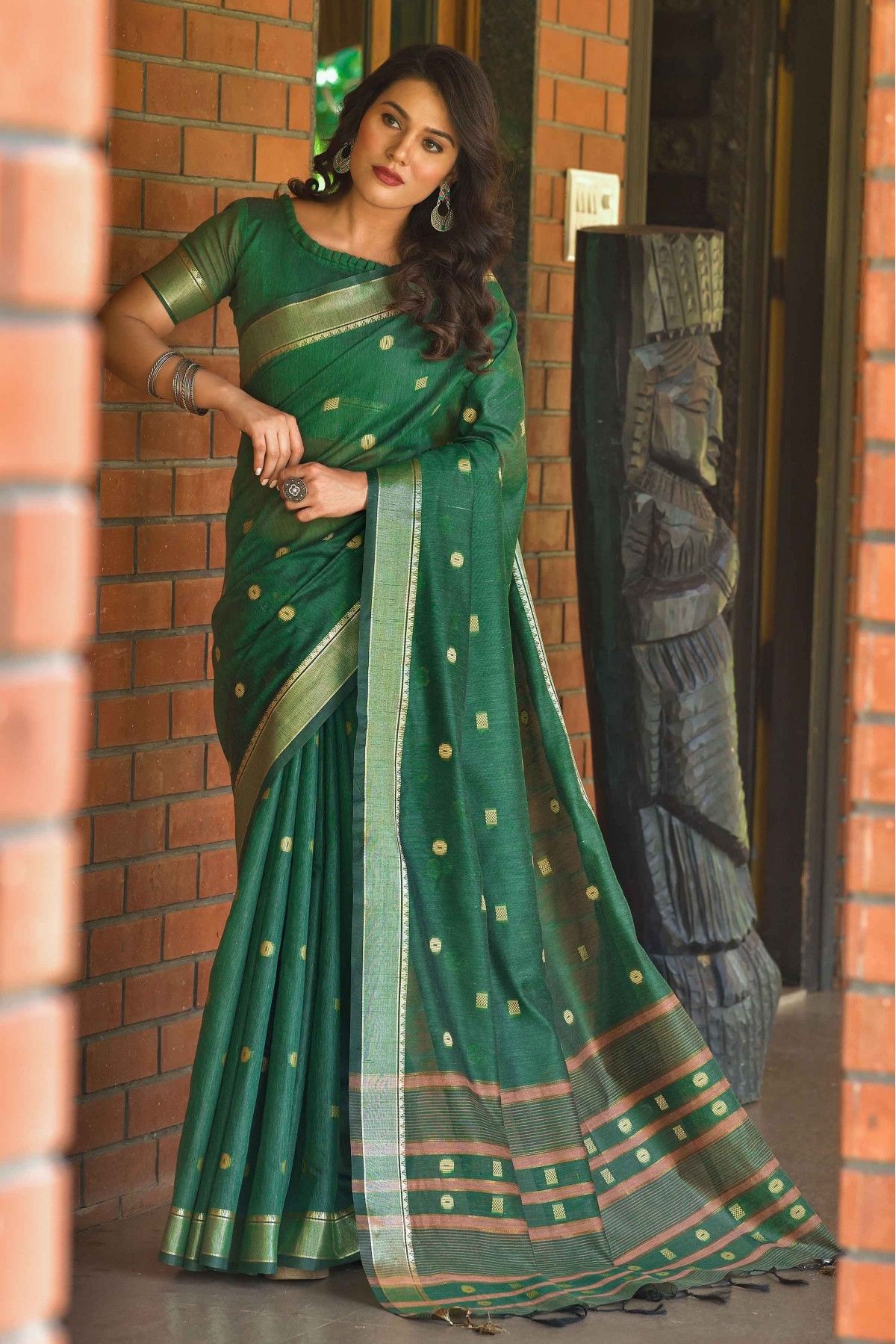 Buy Green Cotton Silk Saree online-Karagiri