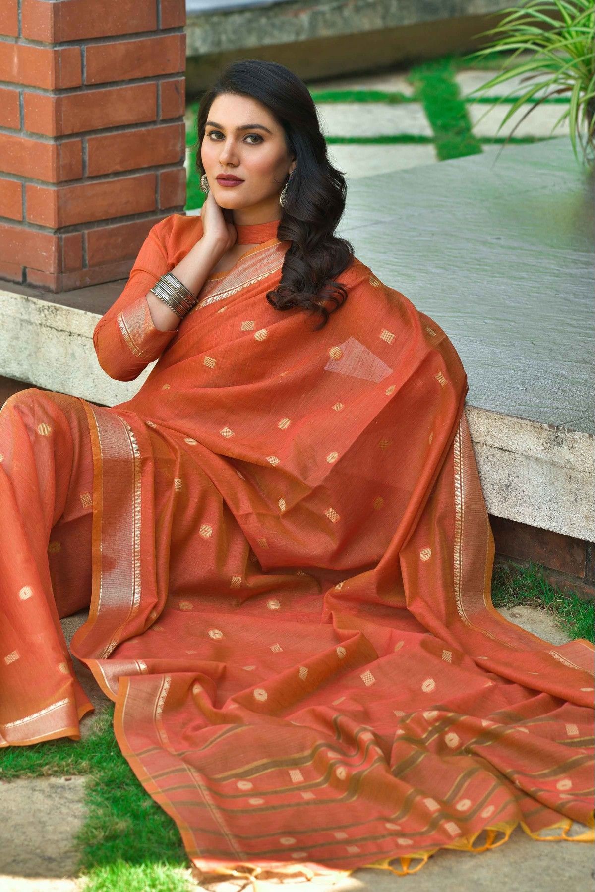 Buy Rust Saree Online In USA, UAE, UK For Perfect Sari Look!