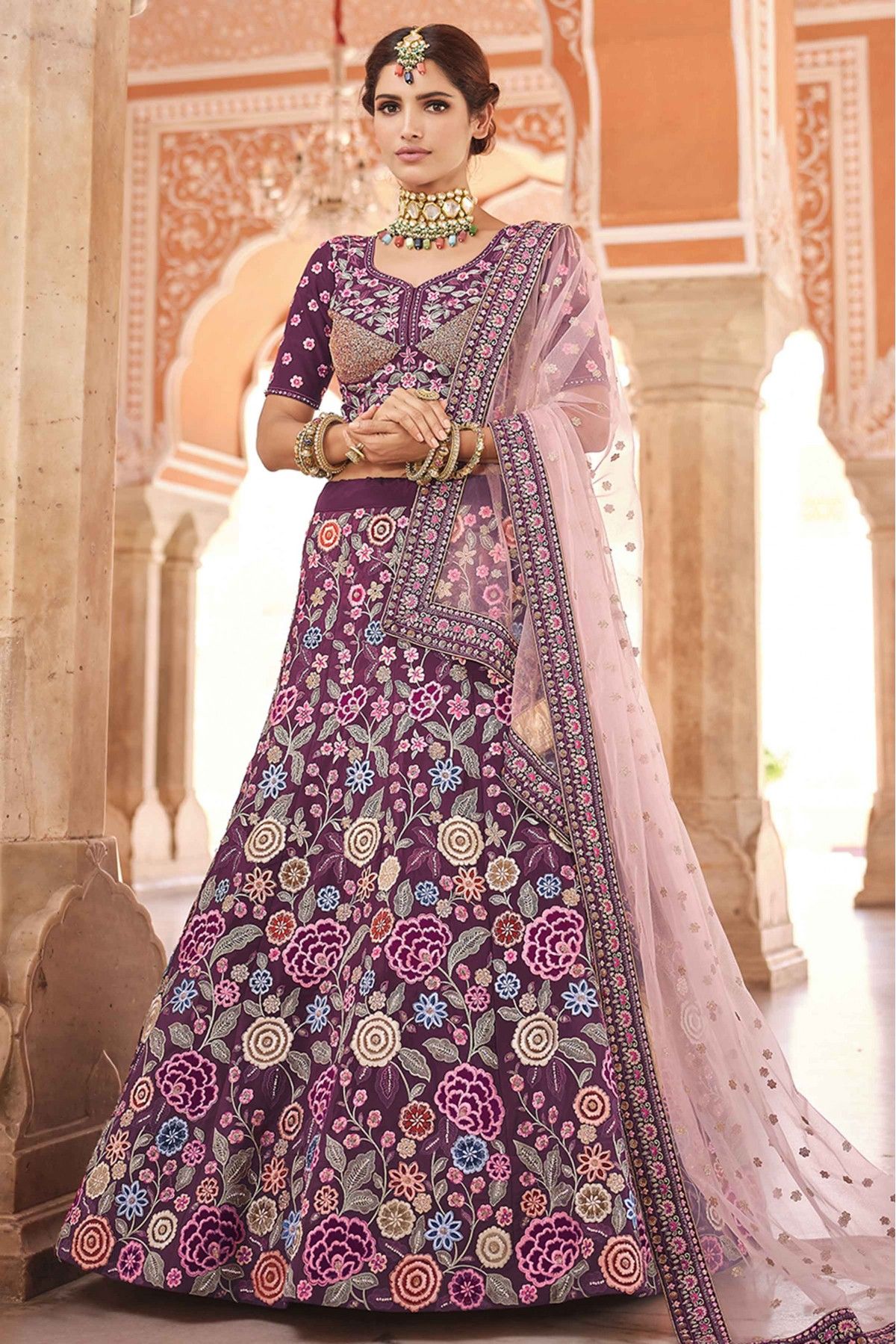 Buy Velvet Bridal Lehenga Choli In Wine Colour Online - LLCV01574 | Andaaz  Fashion