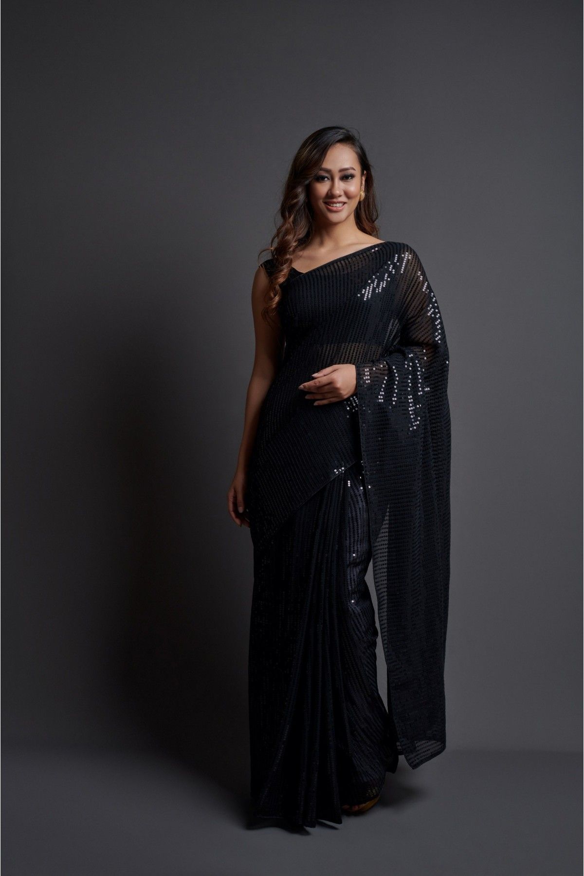 Sidhidata Women's Sequence Work Georgette Saree With Blouse Piece  (Parineeti Sequence Black_Black_Free Size) : Amazon.in: Fashion