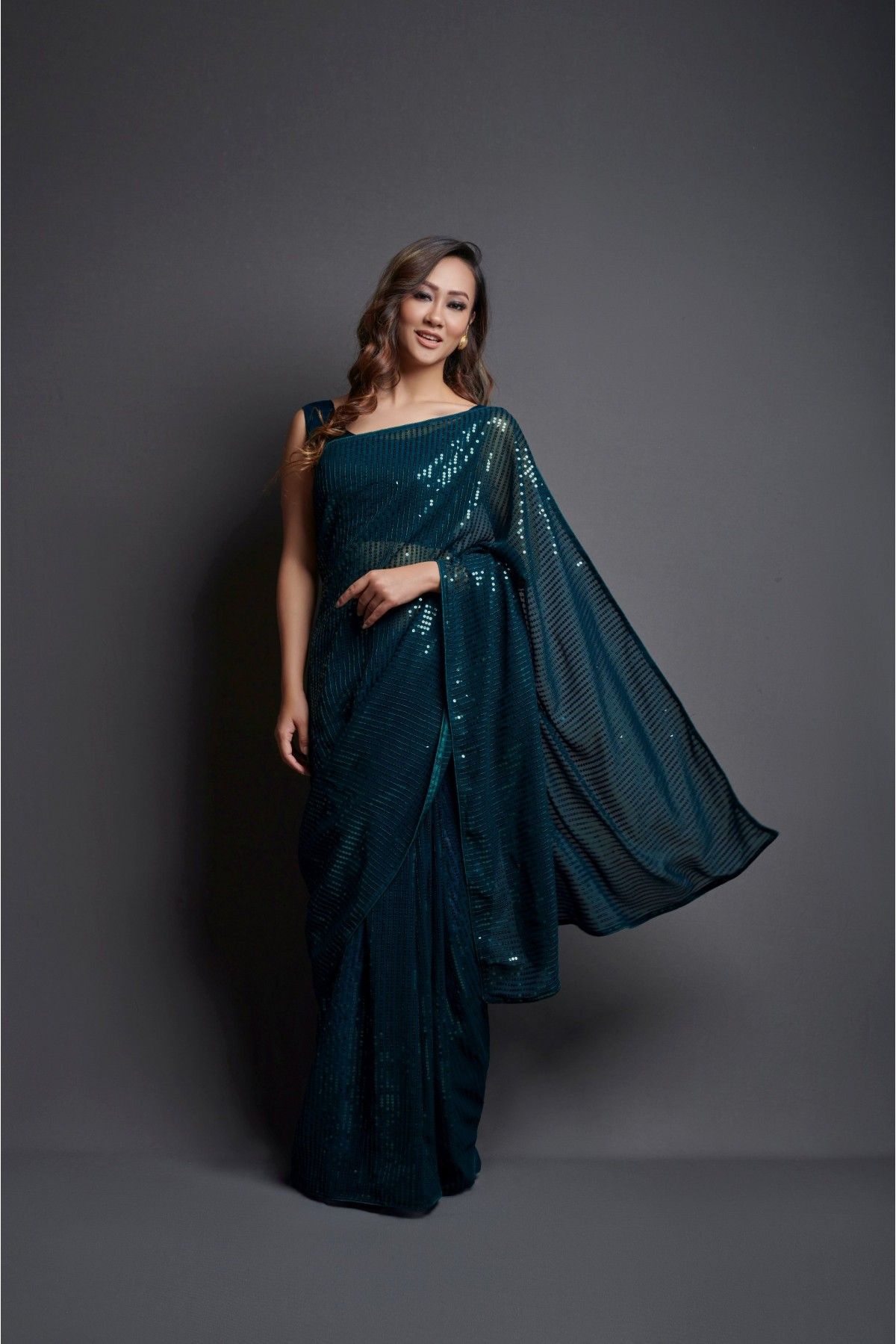 Party Wear, Reception Blue color Chiffon fabric Saree : 1894133