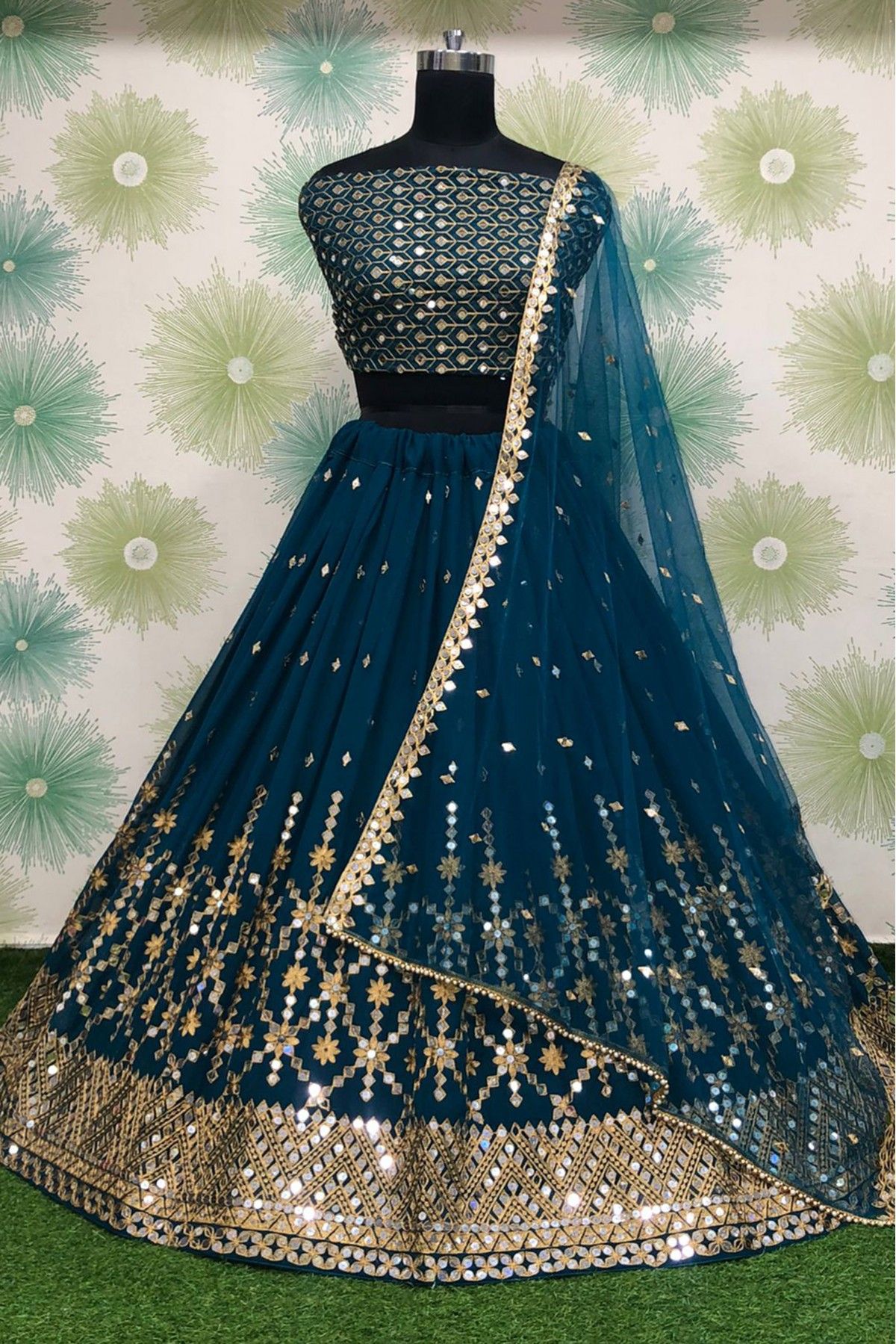 Georgette Silk Embroidery Lehenga Choli In Teal Colour - LD4010253