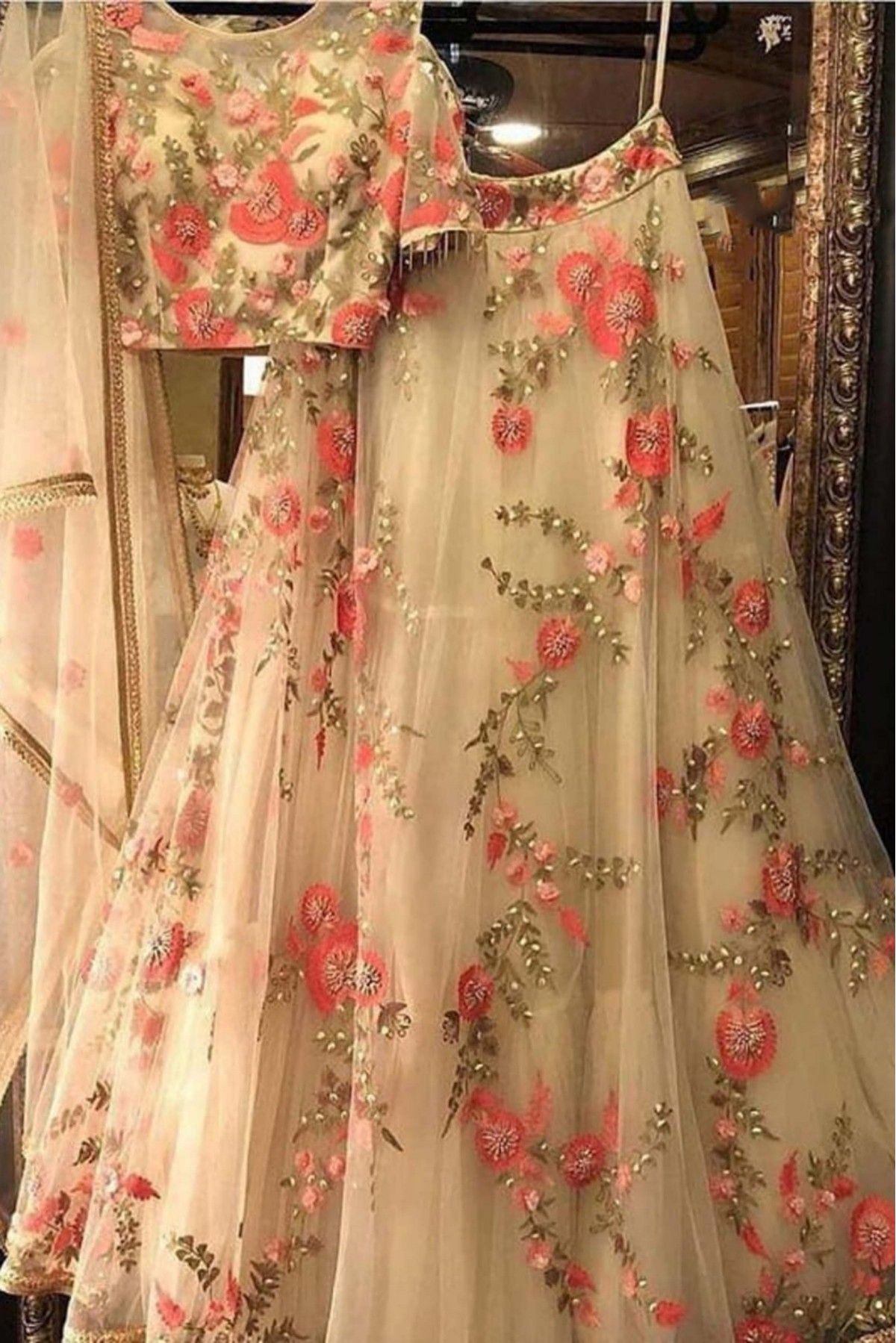 Trendy Cream Lehenga With Banarasi Dupatta | Latest Kurti Designs