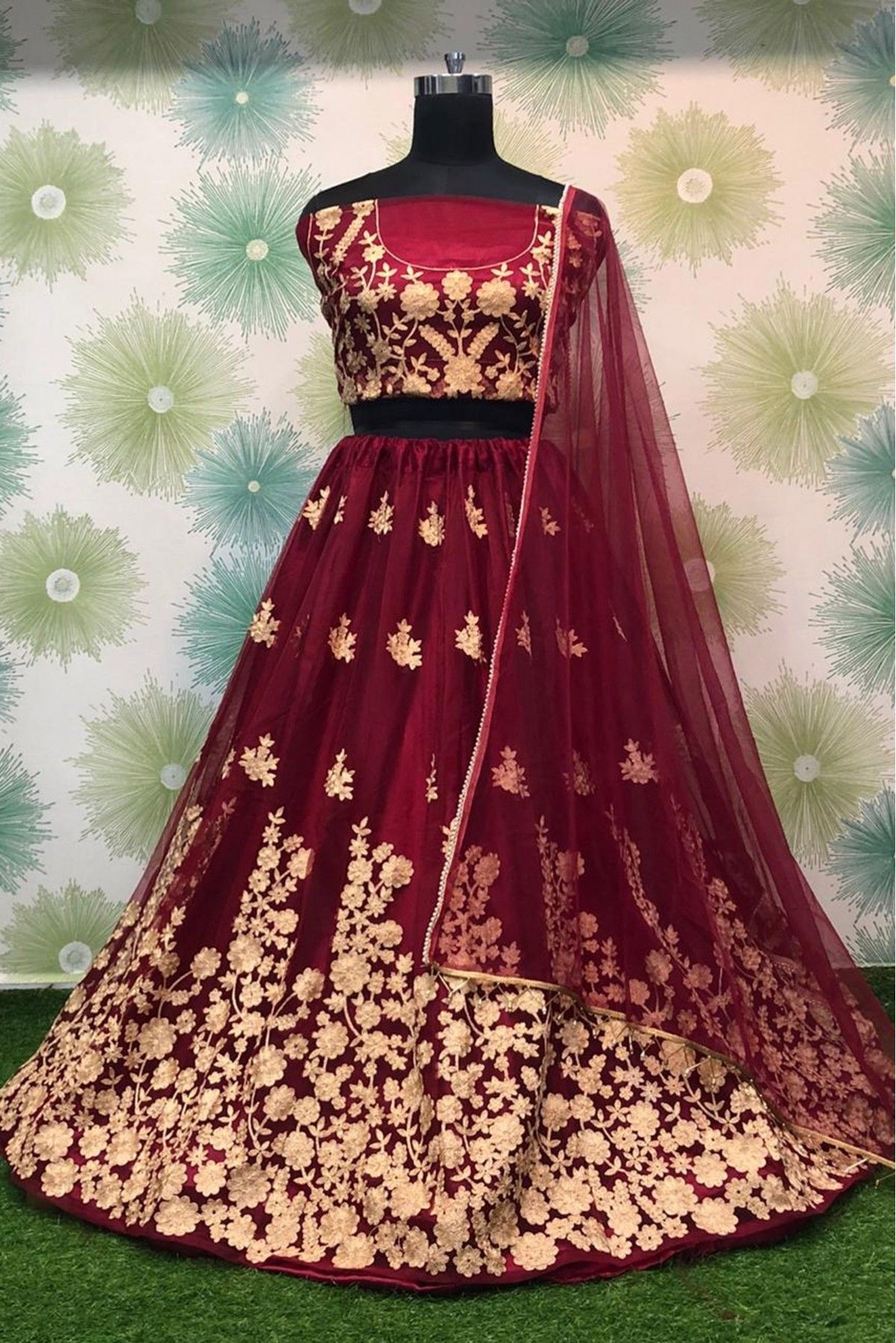 Bridal, Wedding Red and Maroon color Velvet fabric Lehenga : 1594616