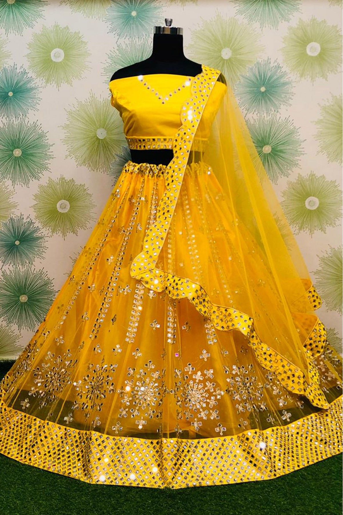 Net Embroidery Lehenga Choli In Yellow Colour - LD4010238