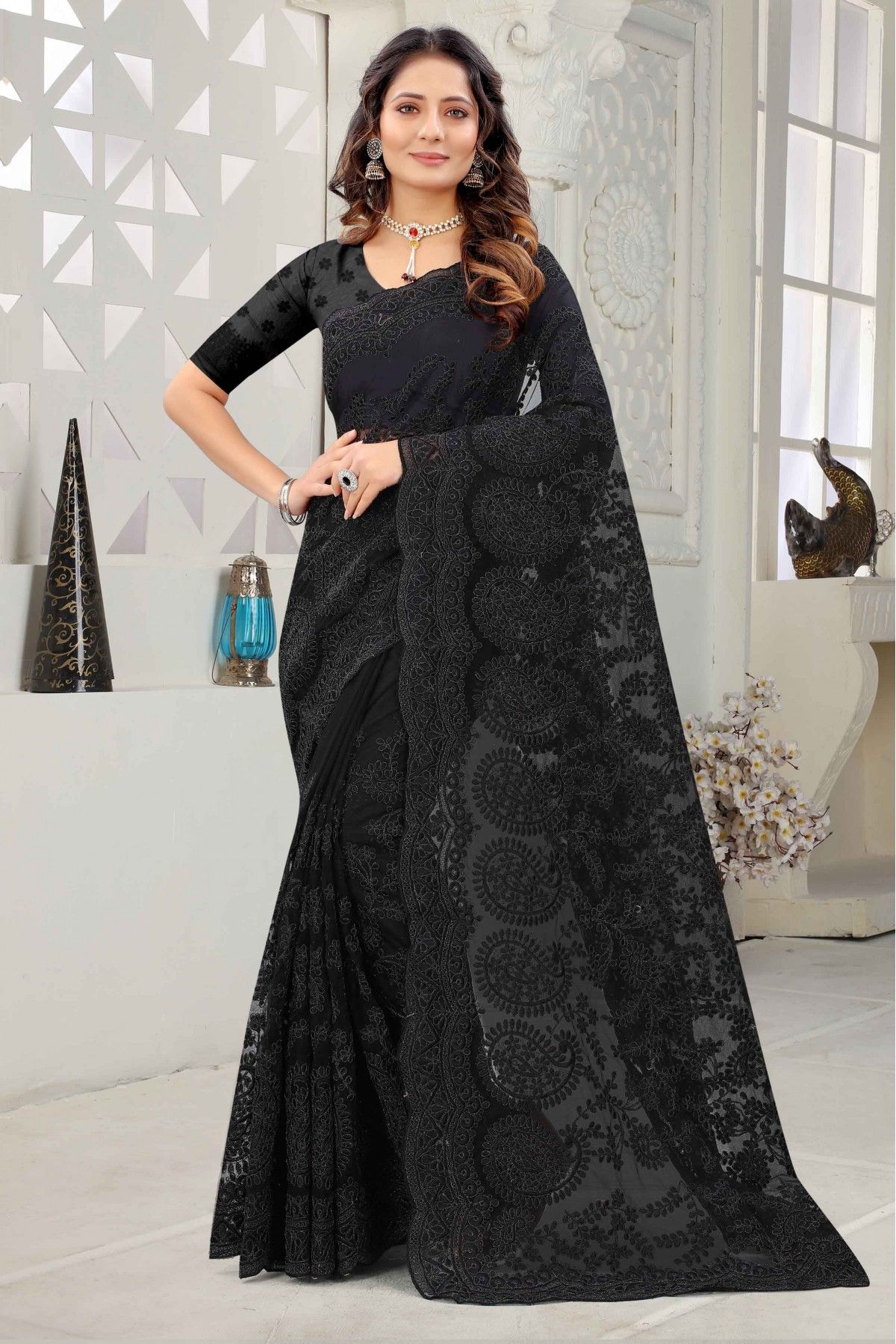 Black Georgette Saree With Gold Sequin Border Work – Label Shaurya Sanadhya