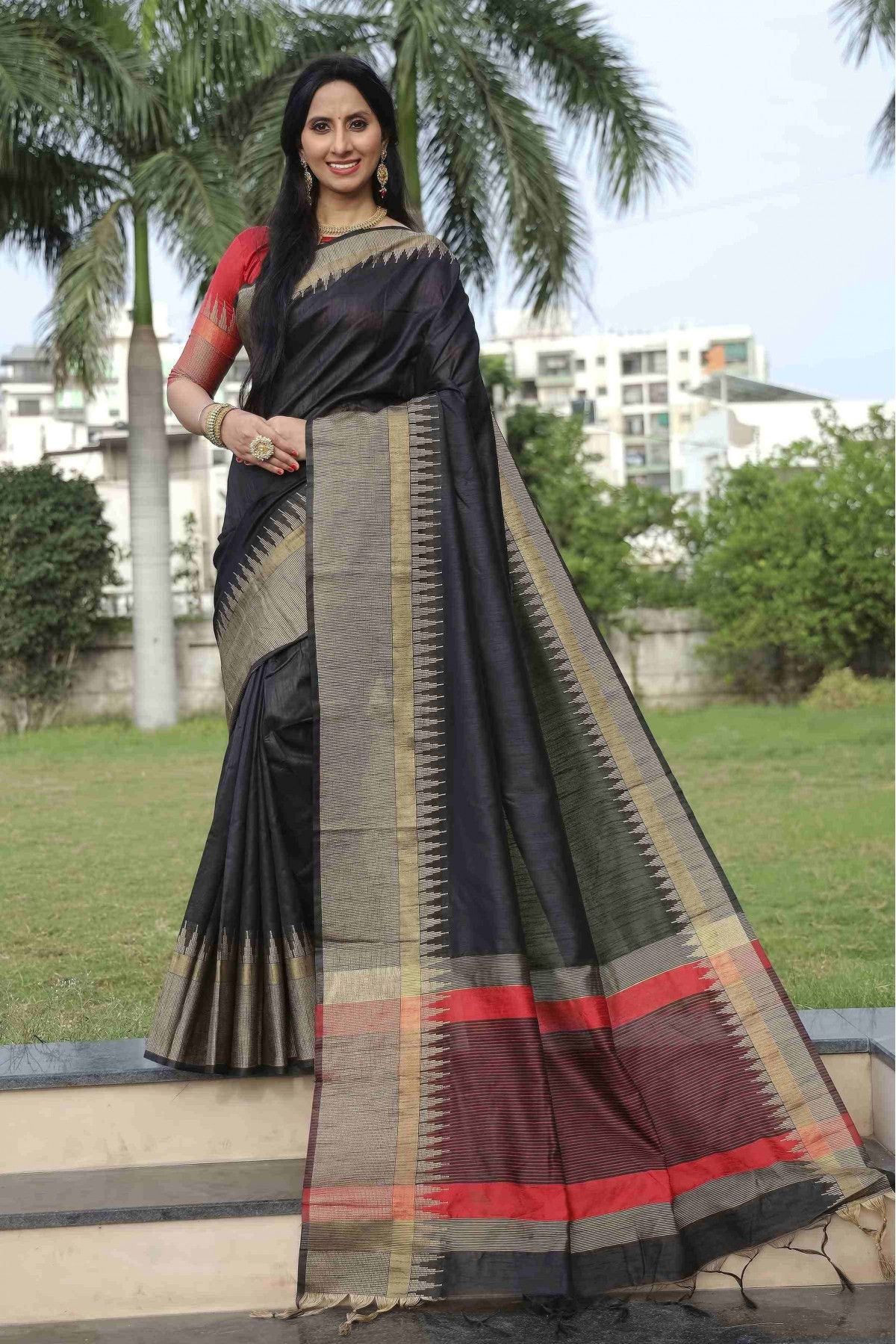 Traditional Pure Silk Saree in Black and Kasish Combination Silk Mark  Certified Indian Silk Saree - Etsy