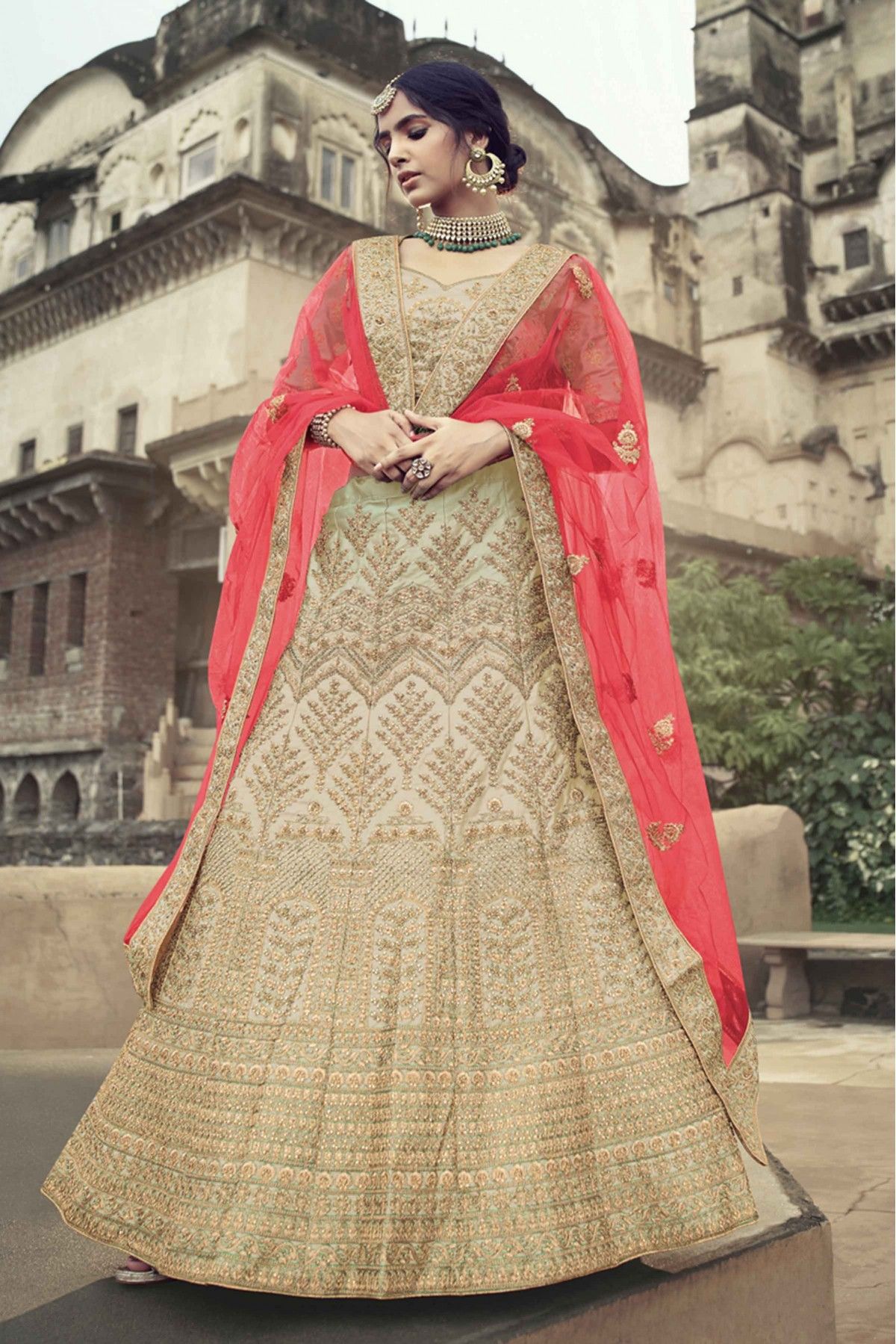 Cream Color Chiffon Fabric Soothing Lehenga Choli With Jacket