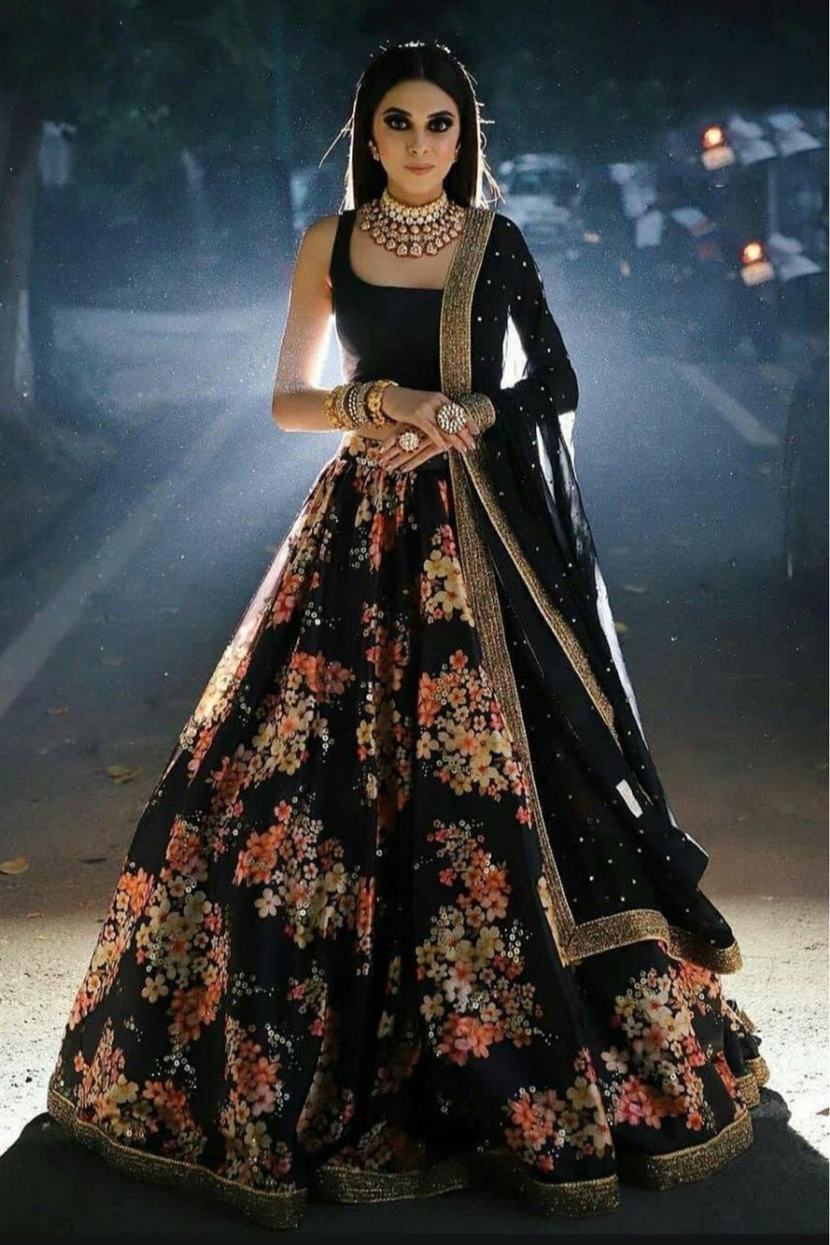 Silk Printed Lehenga Choli In Black Colour - LD4010205