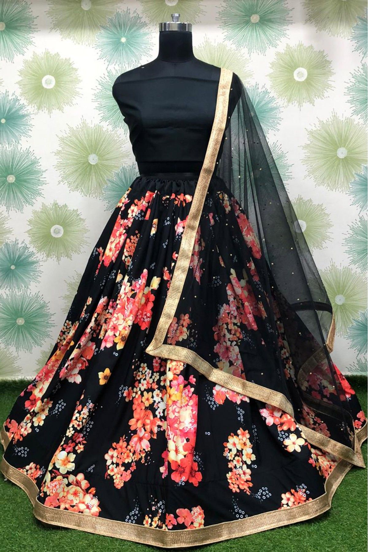 Women's Lehenga Choli Floral Digital Print Crop Top Skirt Lengha Blouse  Simple | eBay