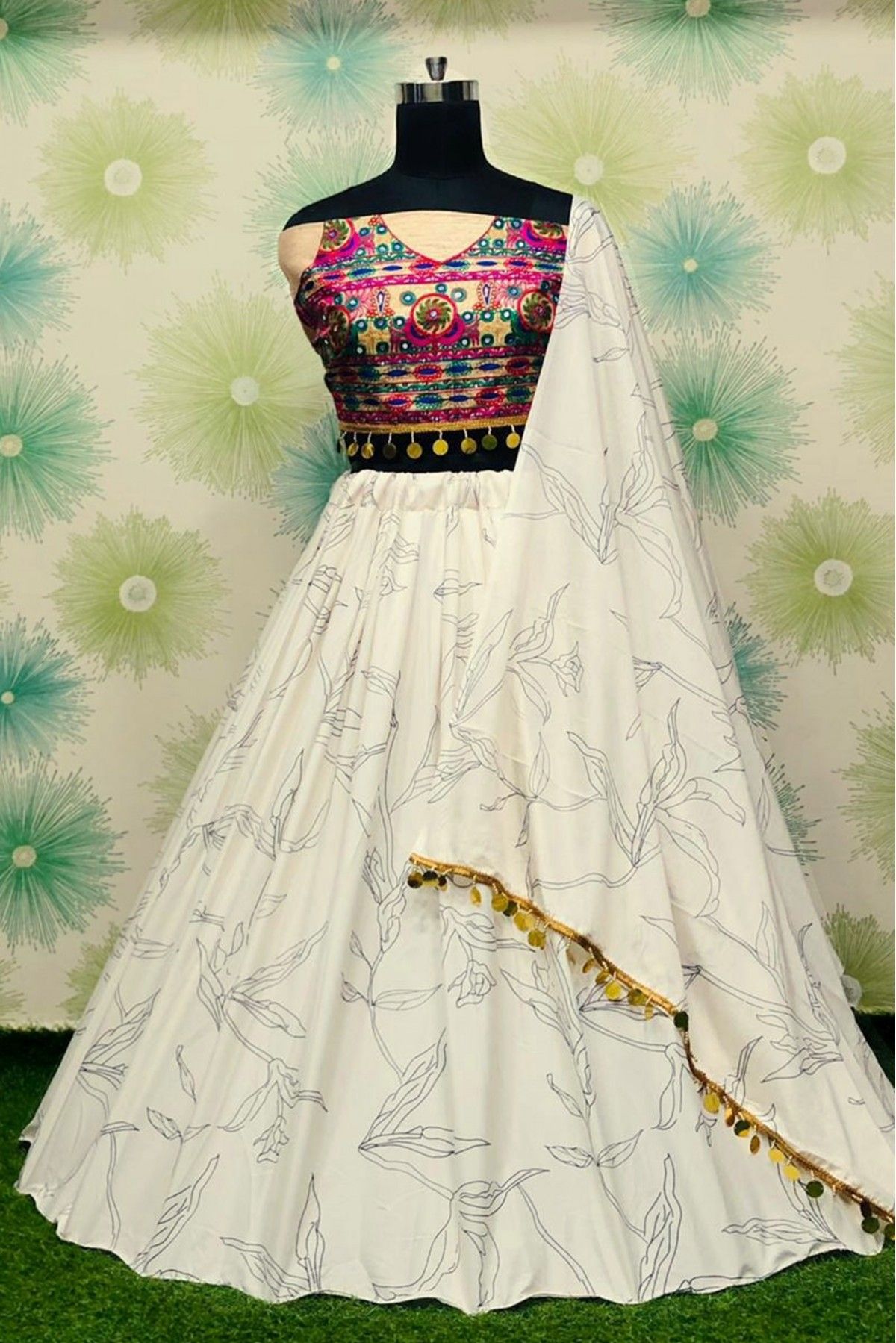 Off white silk circular lehenga choli 1991