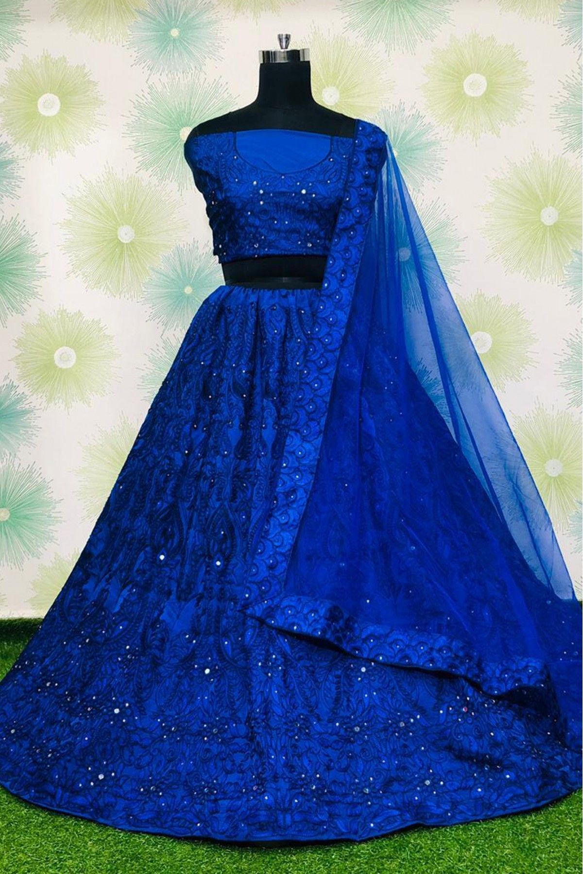 Banglori Silk Embroidery Lehenga Choli In Royal Blue Colour