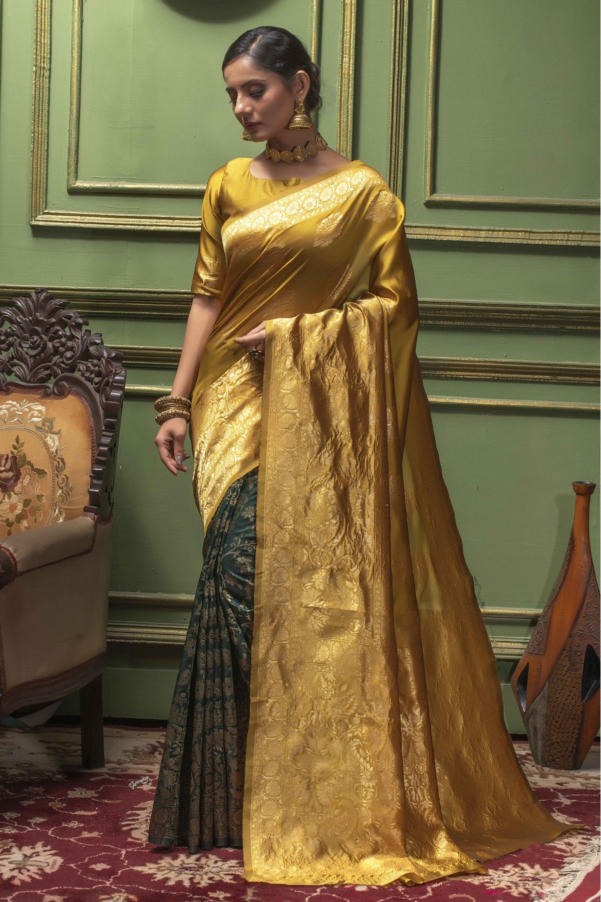 Buy Golden Banarasi Saree online-Karagiri