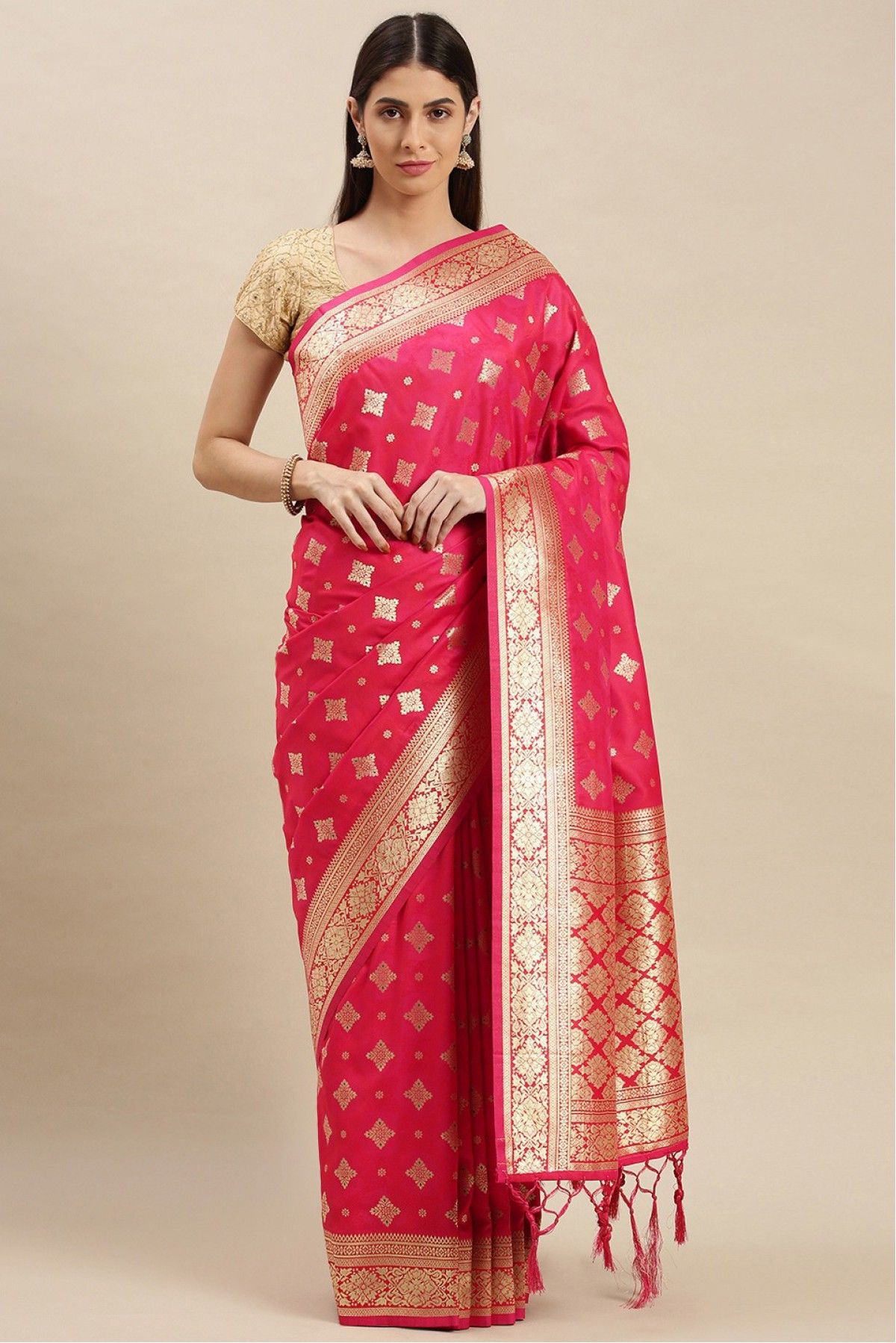 Rani Pink Pure Banarasi Handloom Katan Silk Saree - Aura Benaras