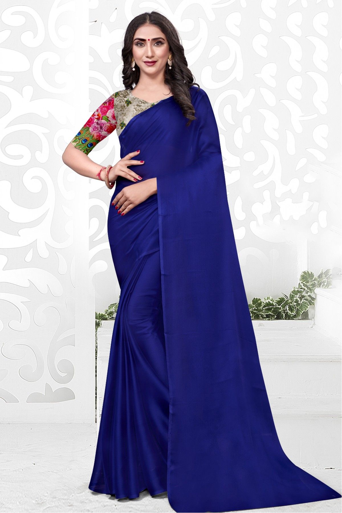 Chiffon Plain Saree In Blue Colour - SR5130366