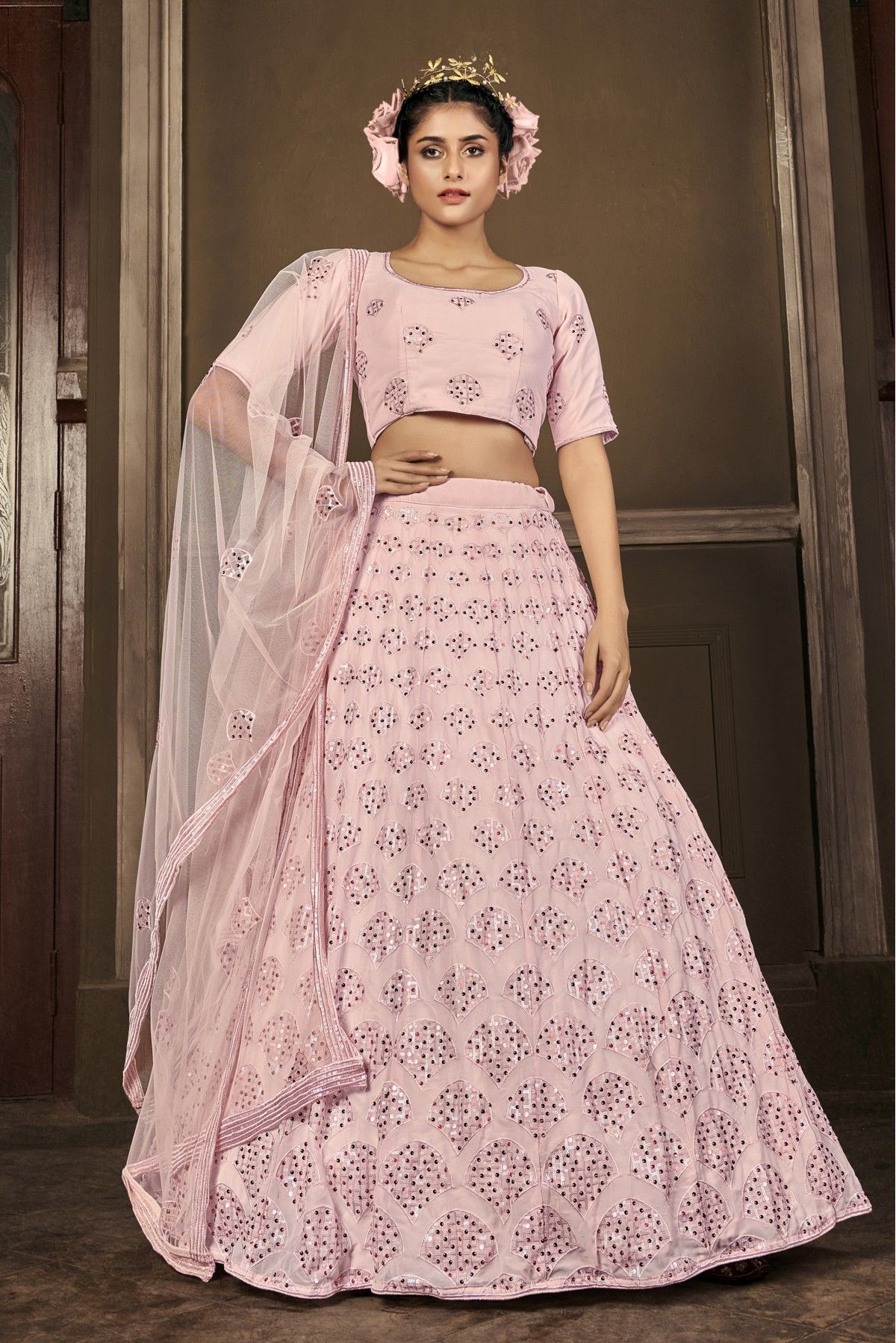 Lovely Light Pink Color Embroidery Sequence Work Lehenga Choli – vastracloth