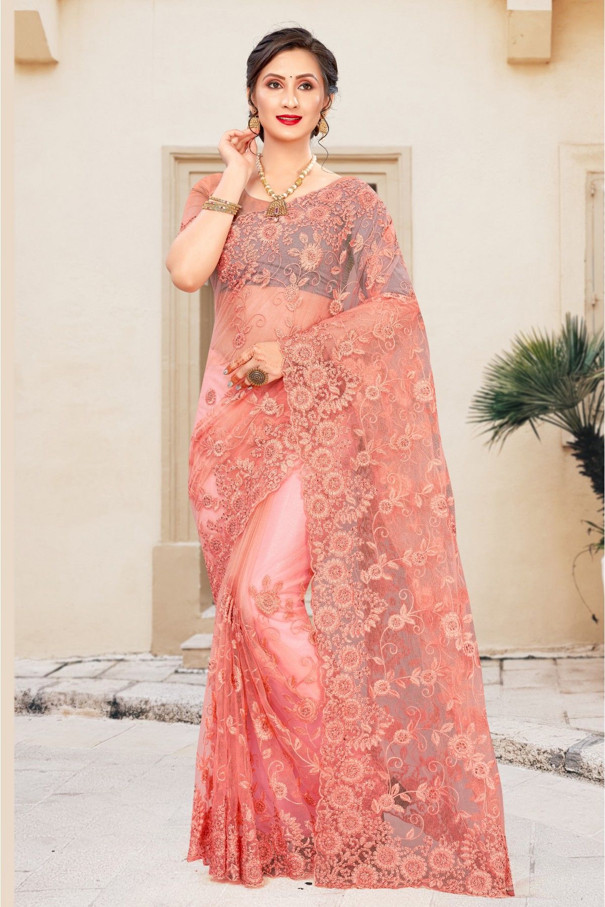 Peach Color Classic Designer Saree -