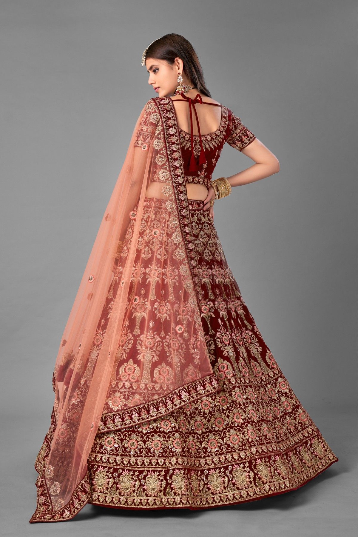 Maroon Zari & Sequin Lehenga – Meena Bazaar