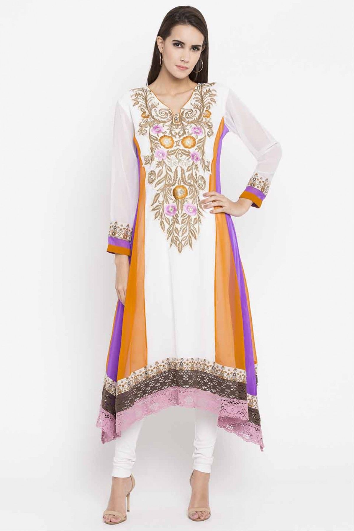 Plus Size Faux Georgette Kurti In Offwhite Colour Up To 66 - KR2710348