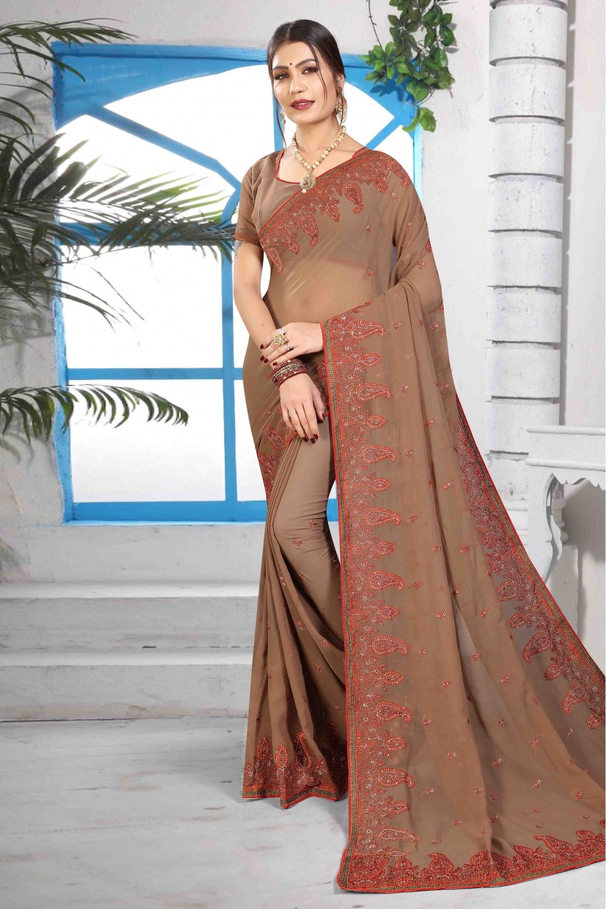 Suta Brown Colourblocked Cotton Blend Saree - Absolutely Desi