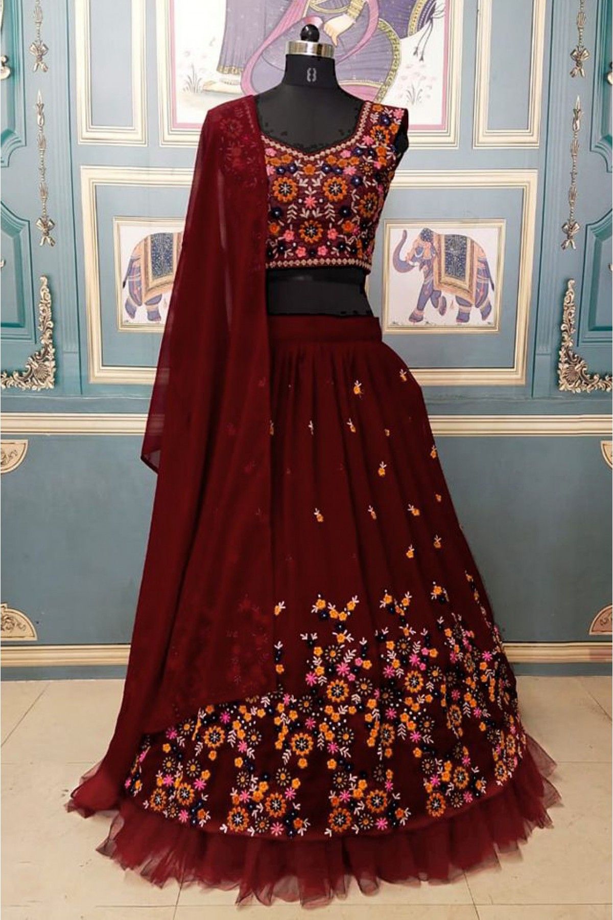 Art Silk Simple Maroon Colour Lehenga With Embroidery Work – tapee.in