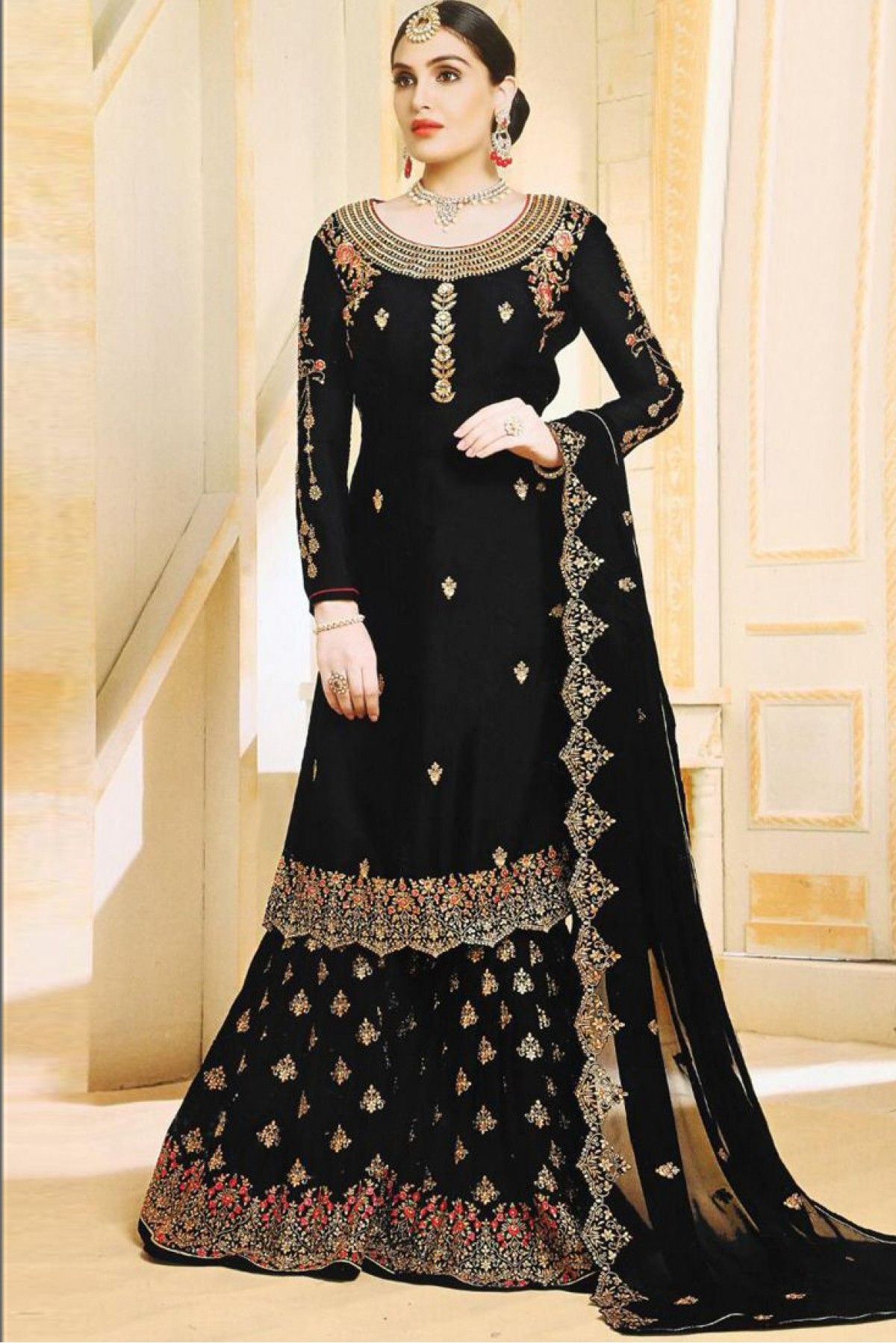 Pakistani Black Sharara Suit at Rs 1650 | Pakistani Suits in Surat | ID:  21685290212