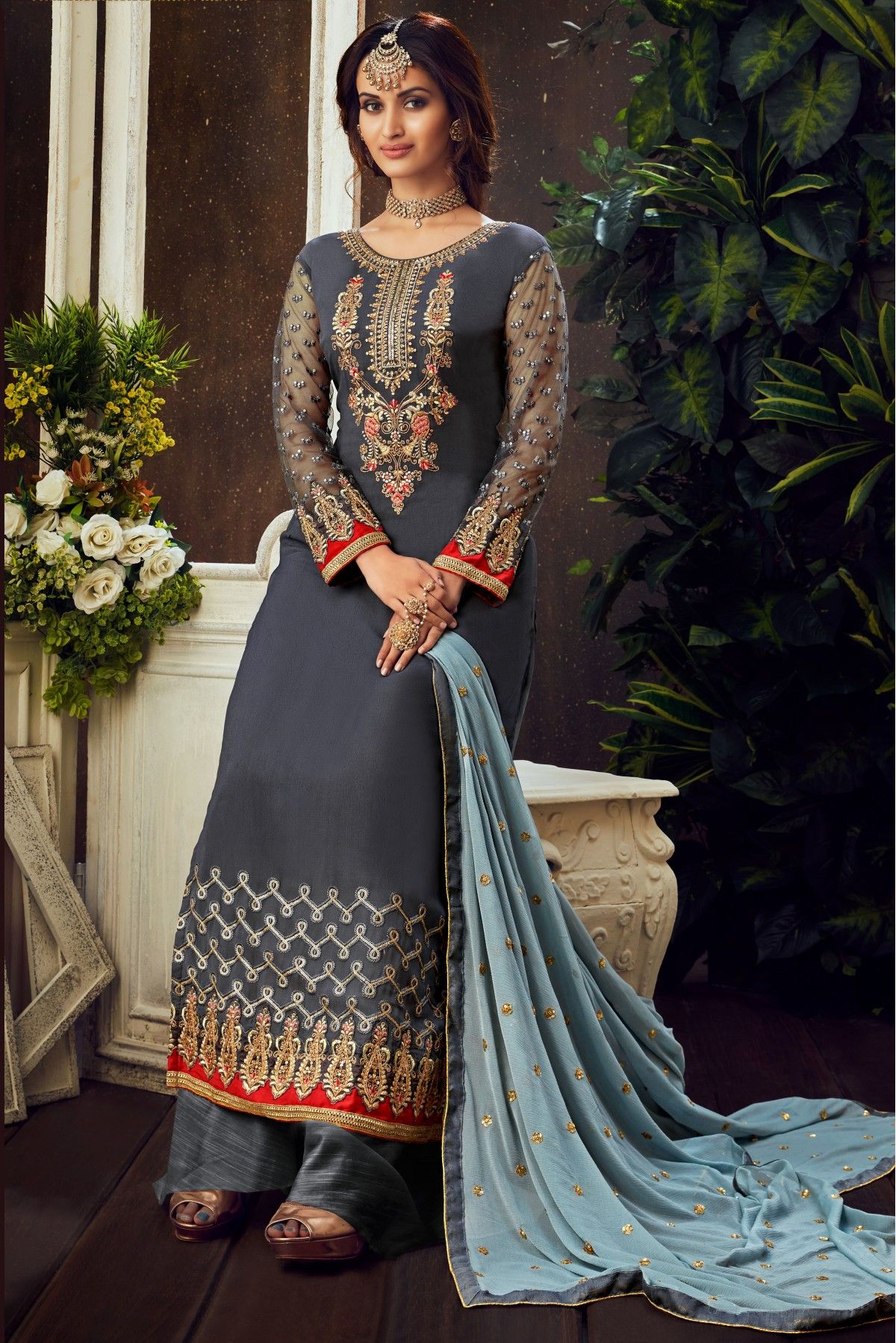 Exclusive Embroidered Festival Designer Straight Suit : 61486 - Party Wear  Suits