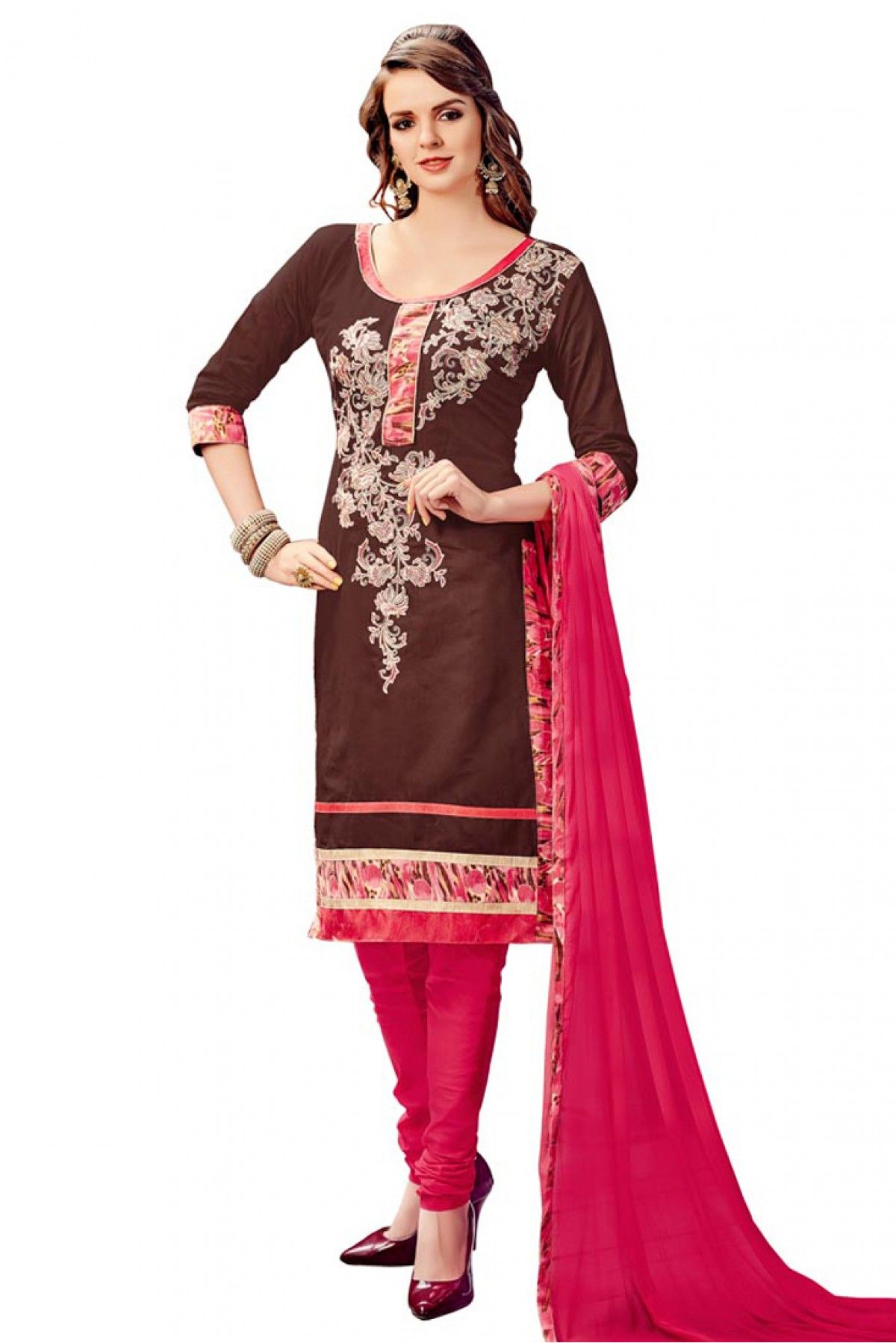 Buy Unique Shopee India Women's Modal with Printed Cotton Unstitched Inner  Churidar (UMO5408, Brown and Red, Free Size) at