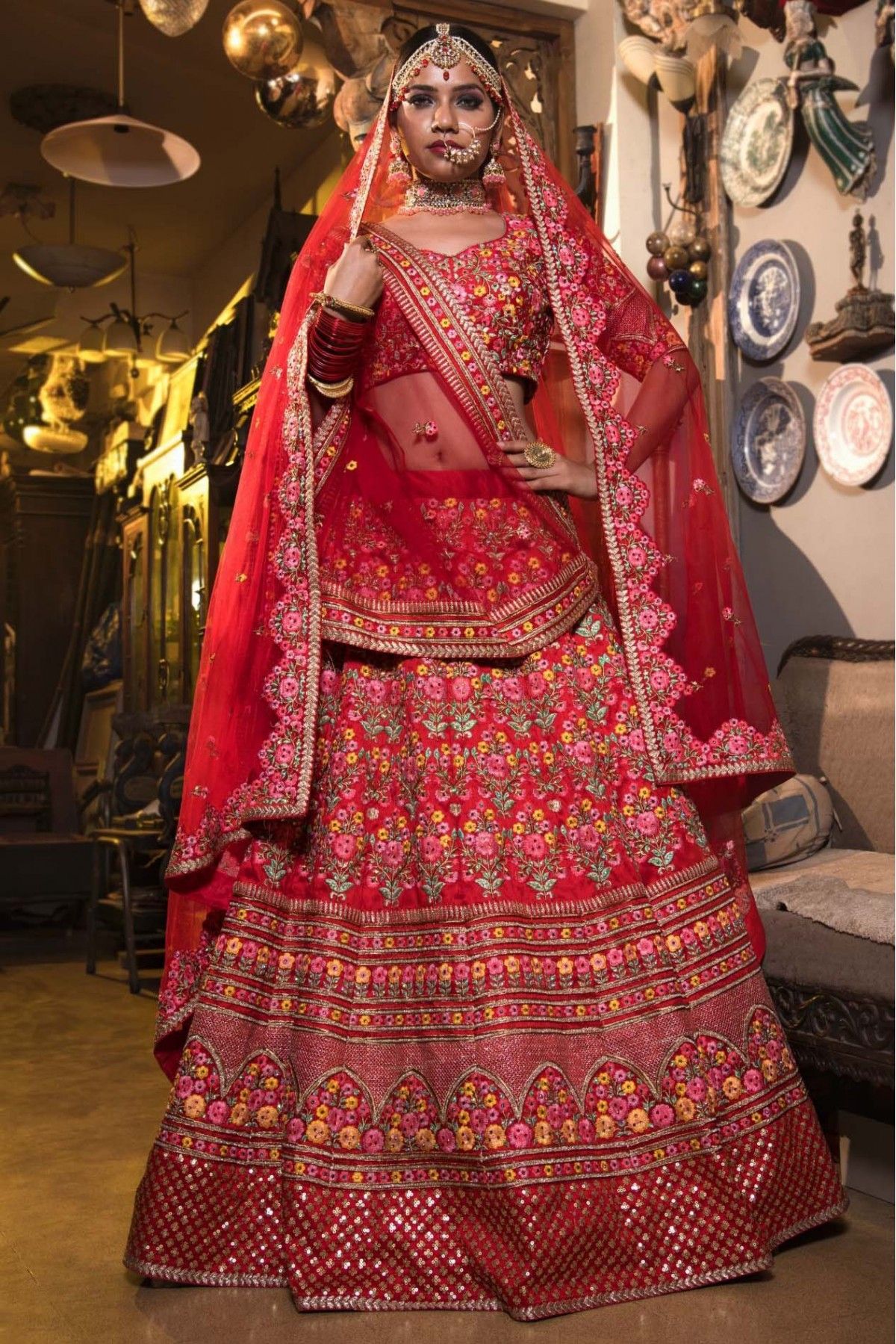 Catching Red Color Bridal Designer Lehenga Choli | Ethnicroop