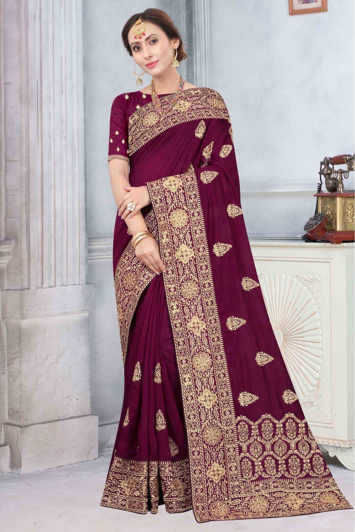 Wine Traditional Saree and Wine Traditional Sari Online Shopping