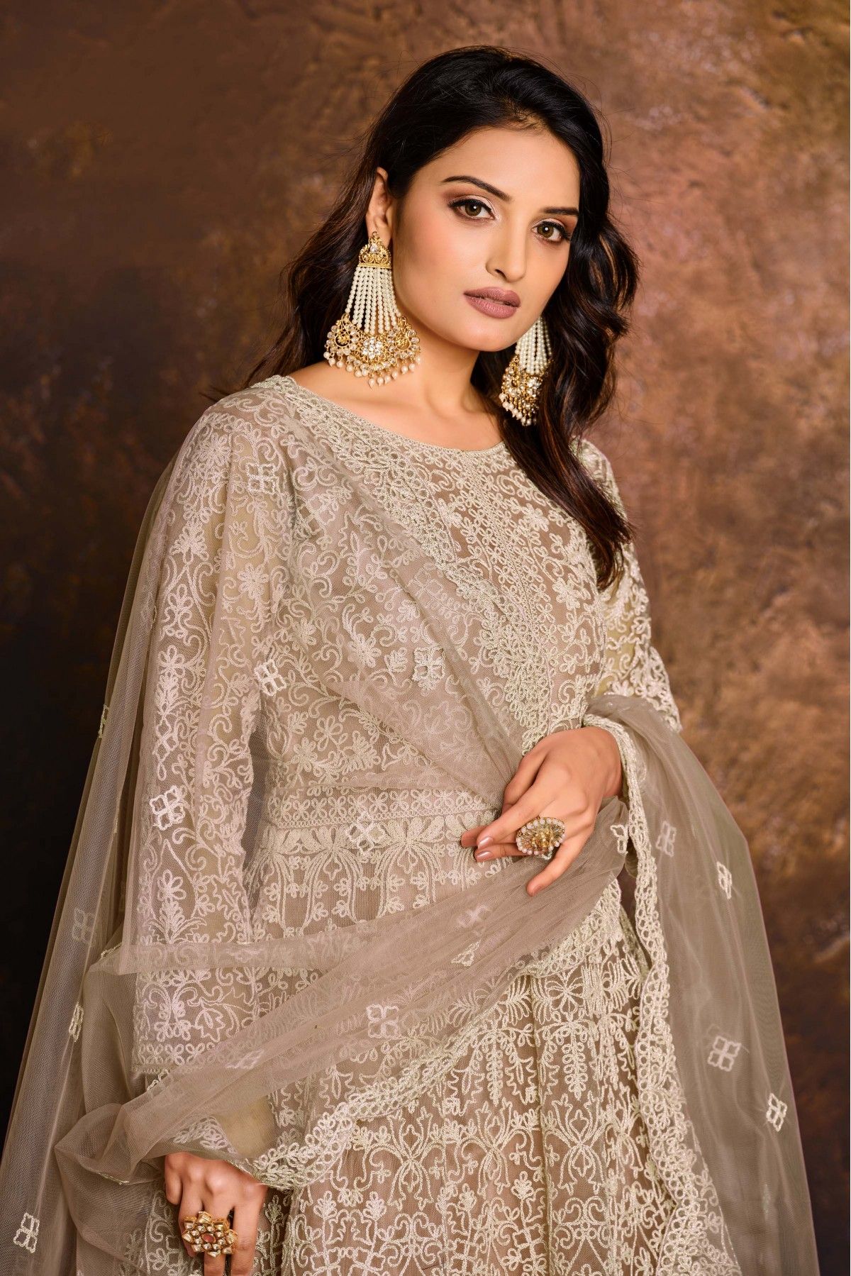 Buy Beige Cotton Sequins Embroidery Anarkali Gown Party Wear Online at Best  Price | Cbazaar
