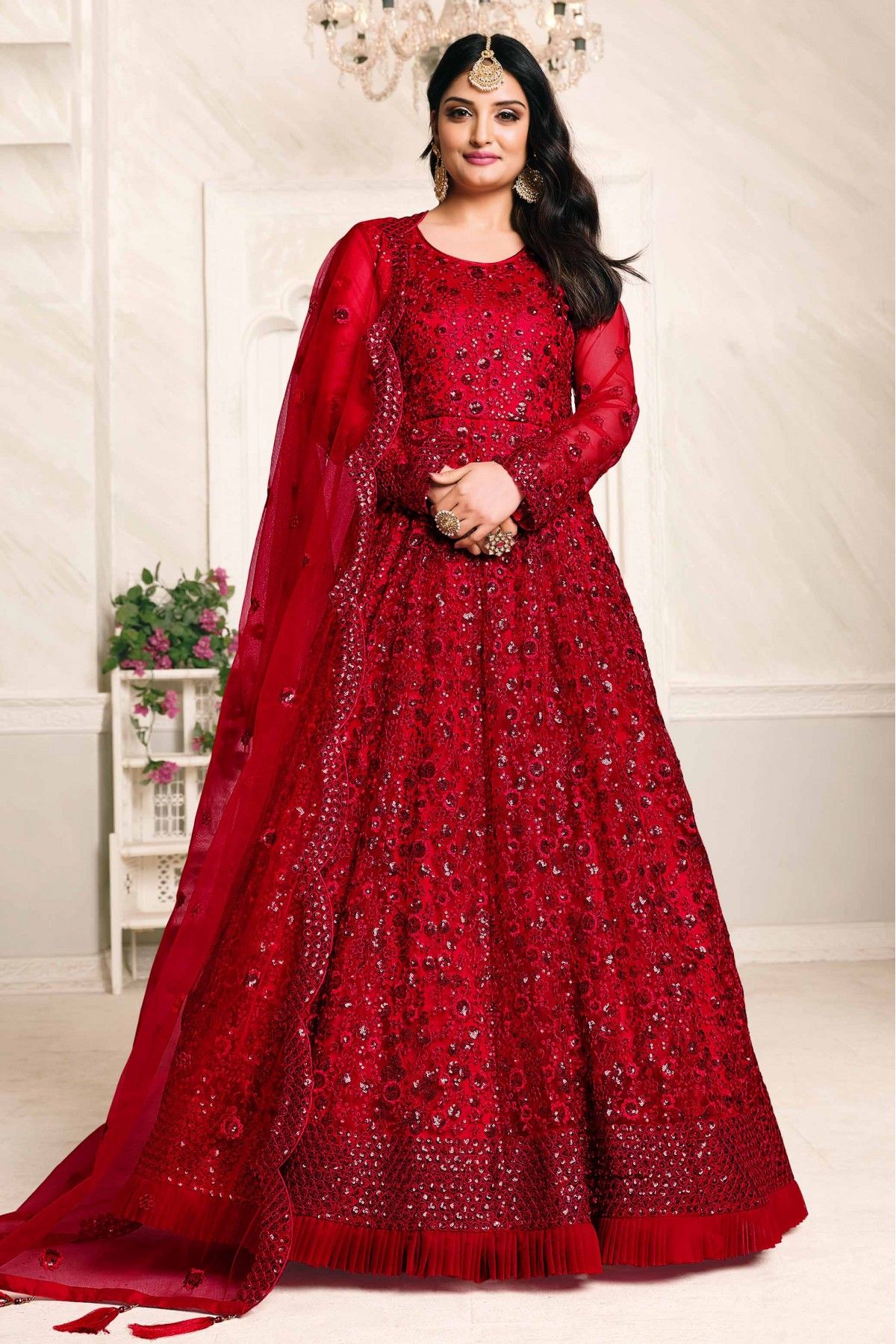 Anarkali red shop dress