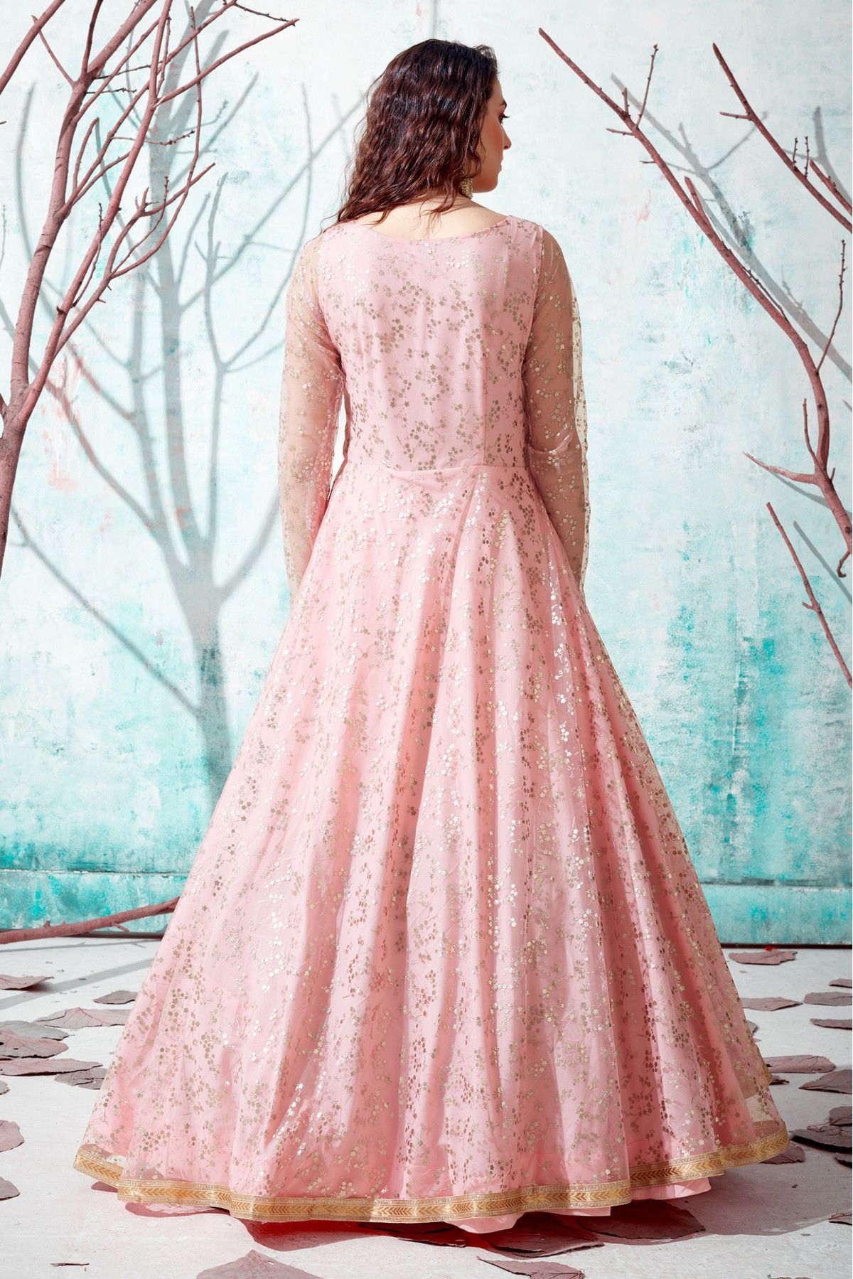 Indo Western for Women - Buy Pink Net Gown With Embroidery Online @Mohey
