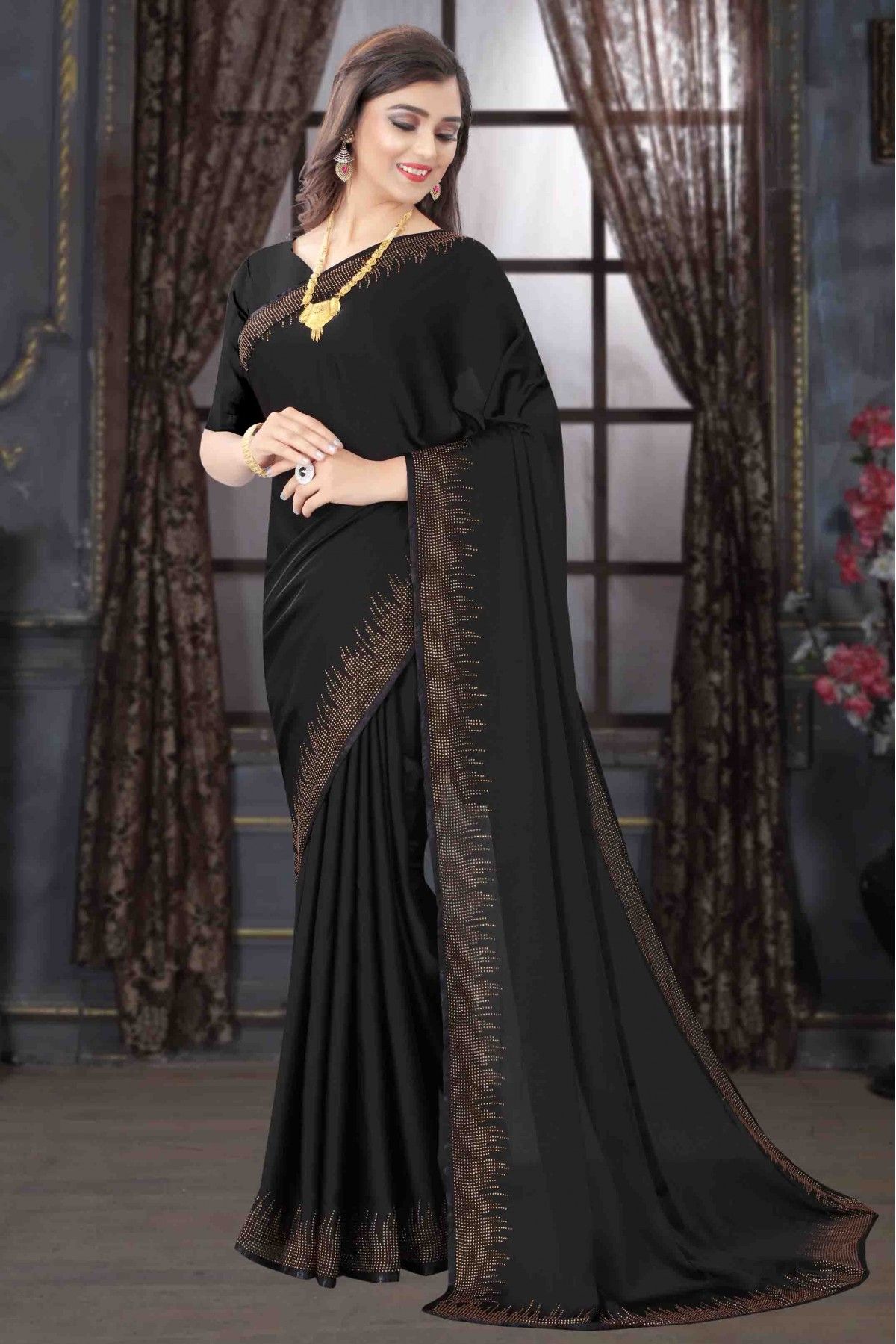 Buy shopzoo trend Solid/Plain Bollywood Satin Black Sarees Online @ Best  Price In India | Flipkart.com