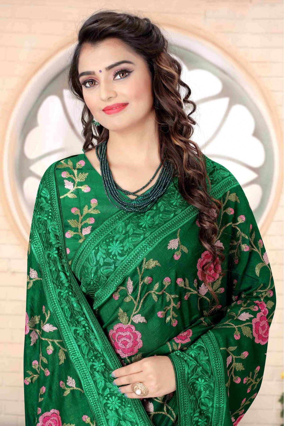 Pista Green Color Vichitra Silk Casual Party Wear Saree - 2539140080