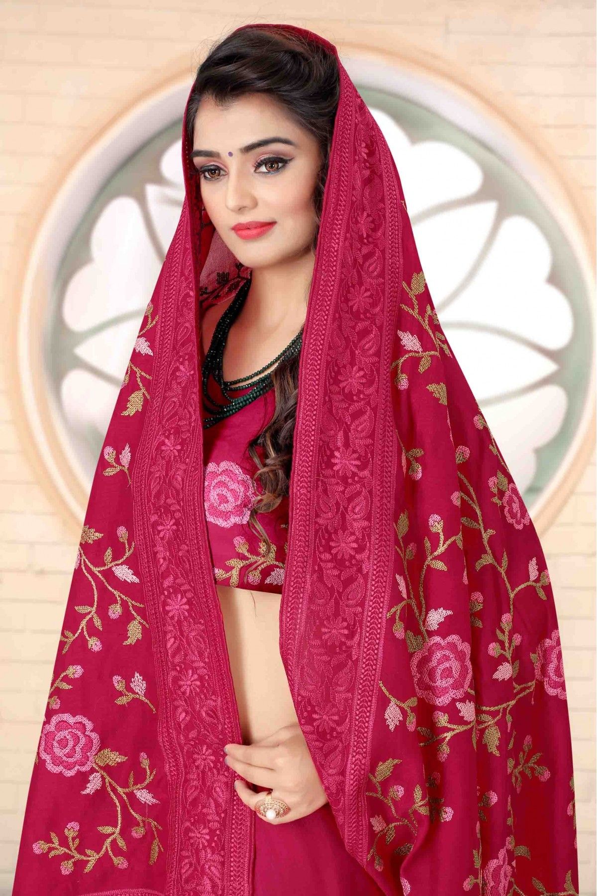 Pink Colour Vichitra Silk heavy work Saree - Teeya Creation - 4215200