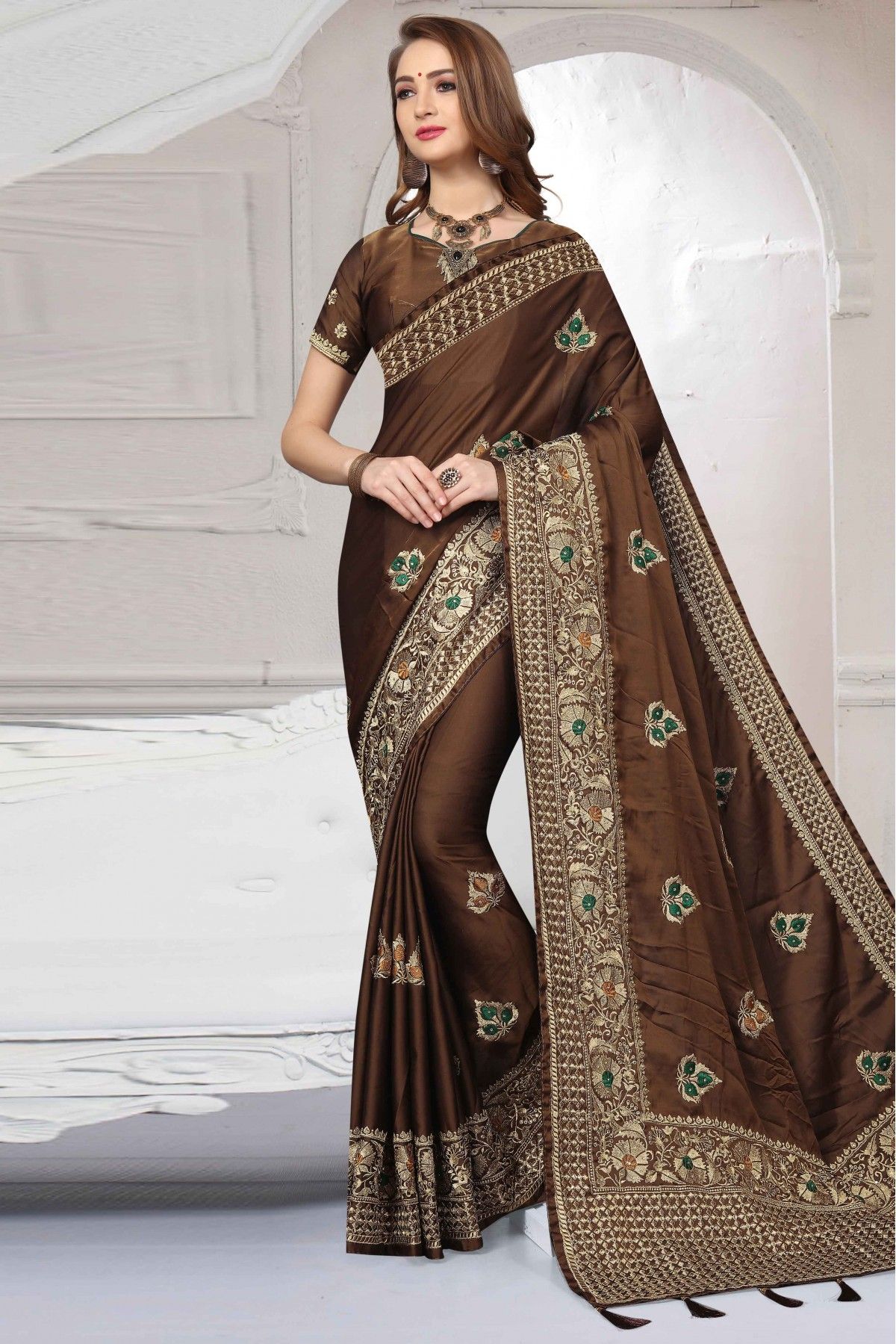 Siya Fashion Awesome Light Brown Two Tone Silk Saree | Party wear sarees,  Fancy blouses, Saree designs