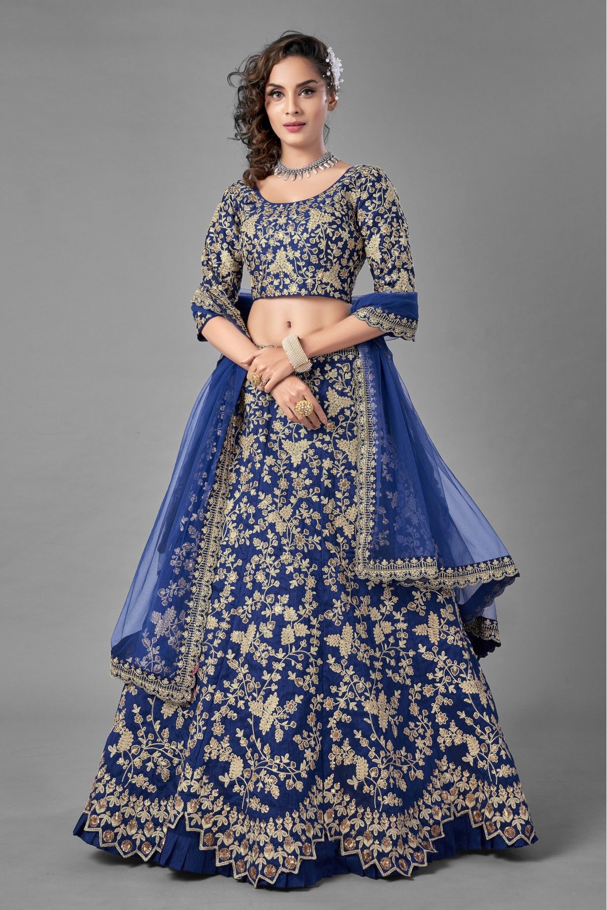 Art Silk Embroidery Lehenga Choli In Blue Colour LD4900443 A