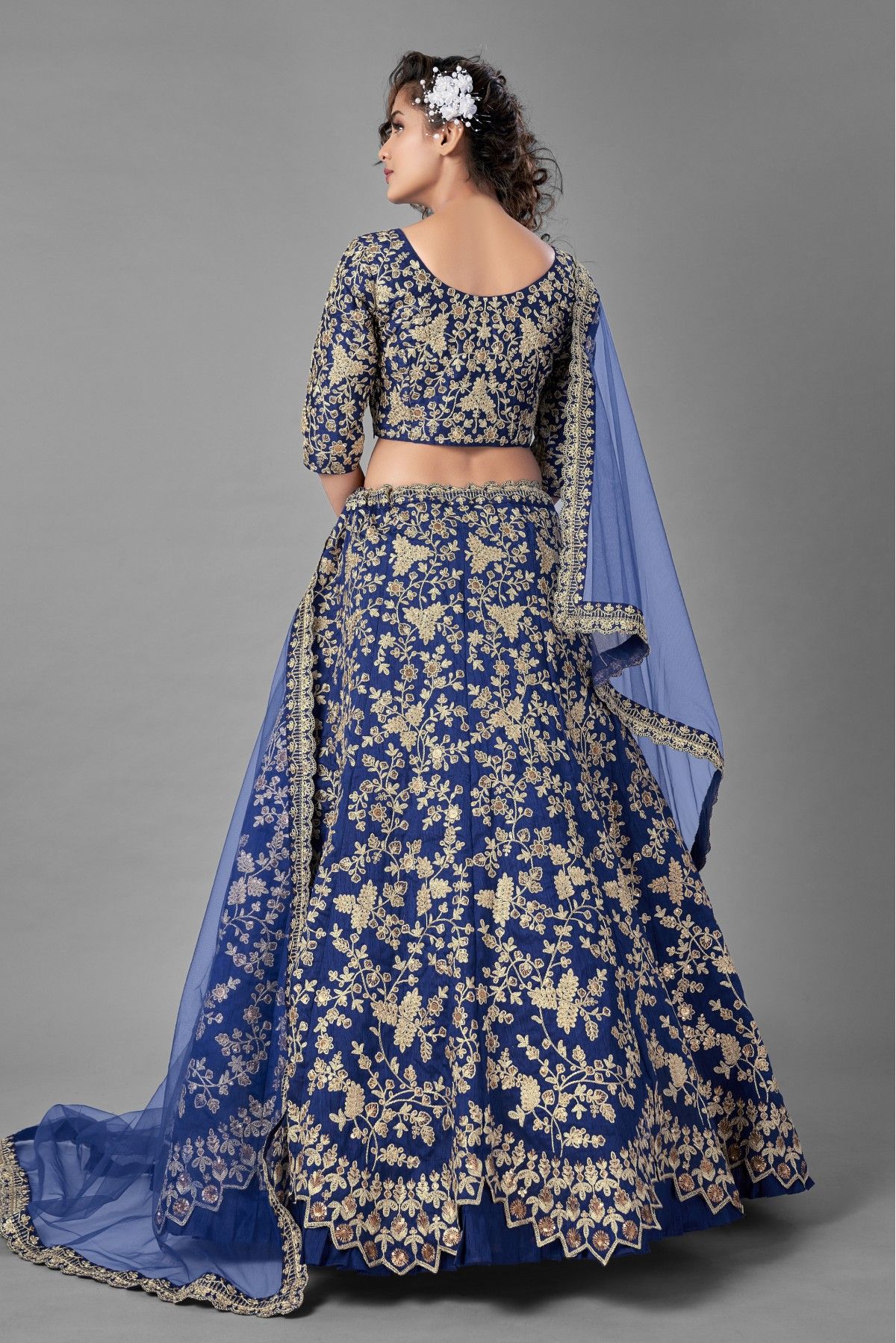 Banglori Silk Embroidery Lehenga Choli In Royal Blue Colour