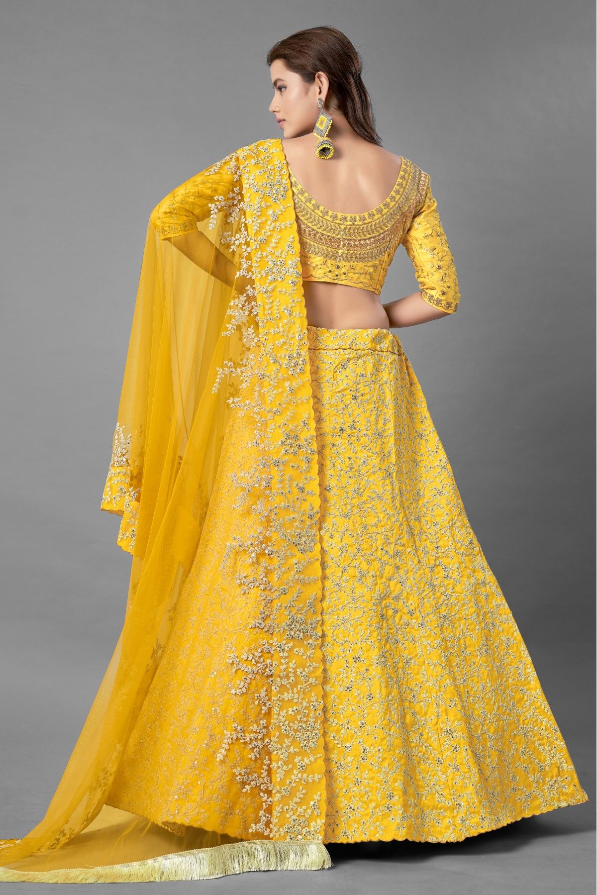 Buy Lovely Yellow Floral Digital Printed & Embroidered Lehenga Choli –  Empress Clothing