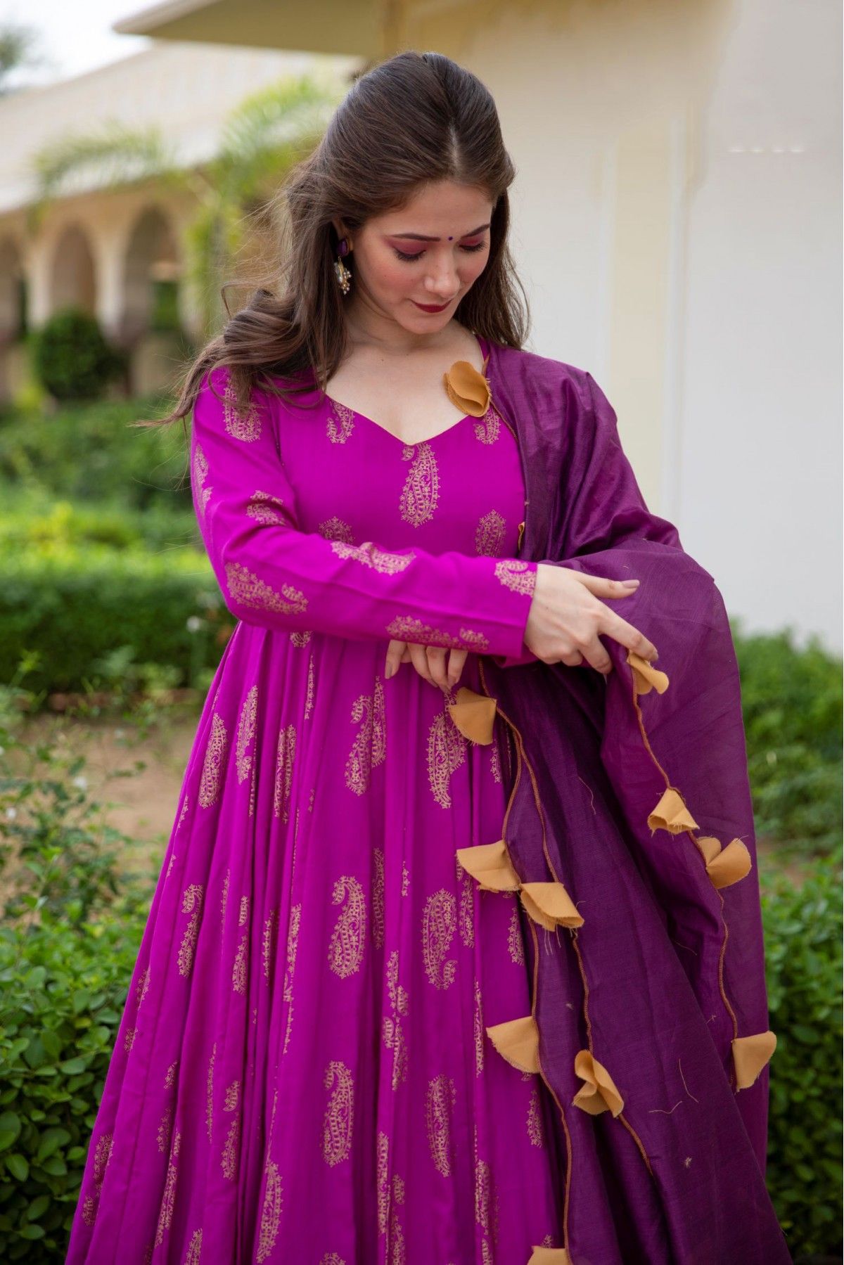 Buy Purple Ethnic Motifs Flared Gown Online at Best Price at Global Desi-  FW22GM179MXPG