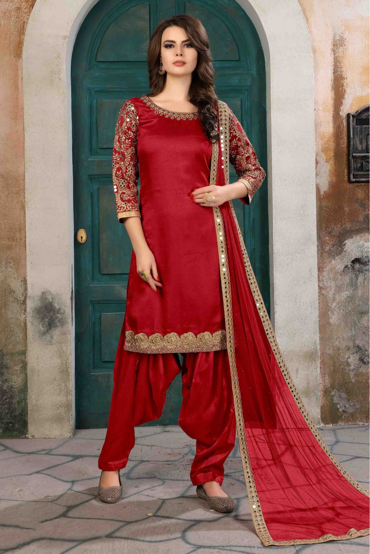 New Designer Dark Red Color Punjabi Suit For Girls