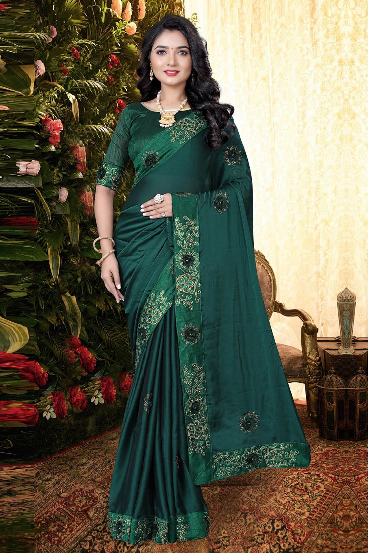 Dark Green Colour Fancy Exclusive Wedding Wear Designer Heavy Saree  Collection2100