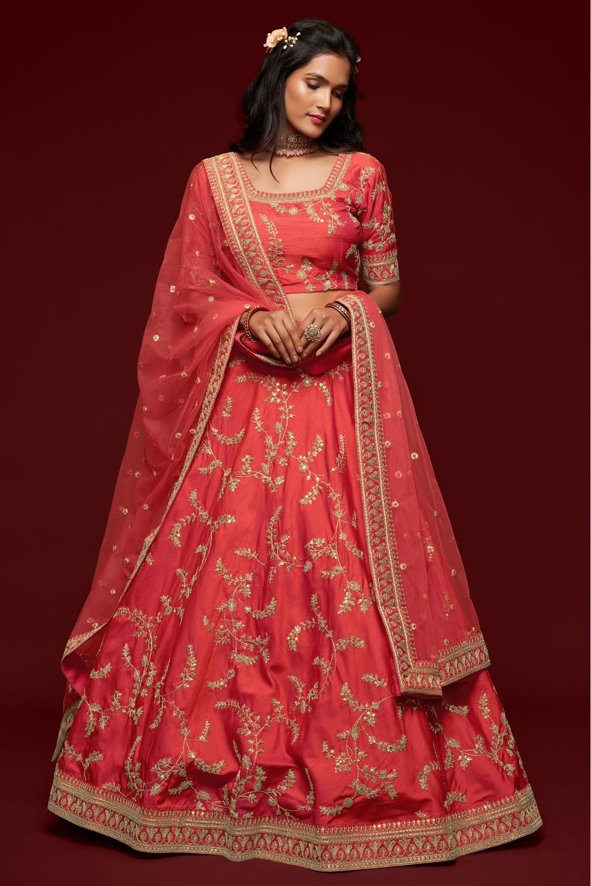 Red Raw Silk Bridal Embroidered Lehenga Choli 235733