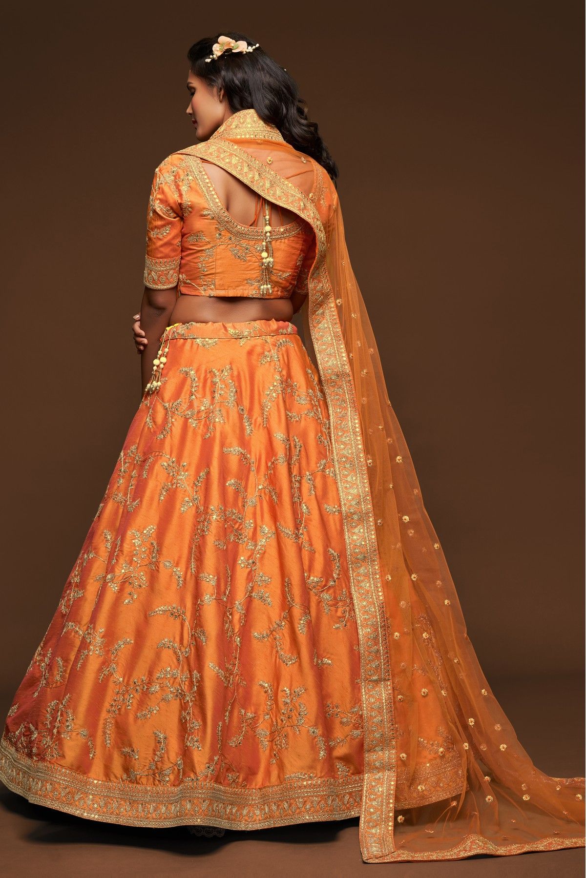 Art Silk Embroidery Lehenga Choli In Orange Colour