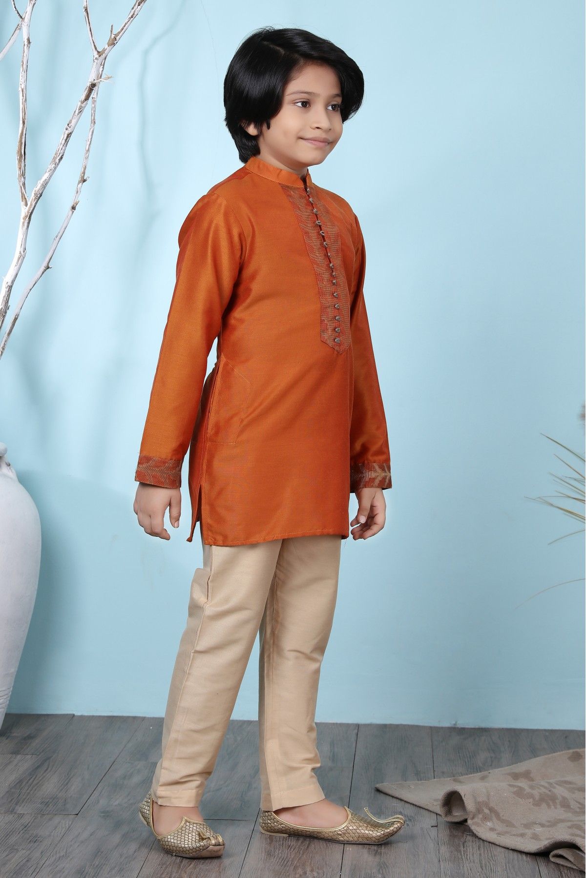 Cotton Silk Kurta Pajama In Rust Colour - BK2710890